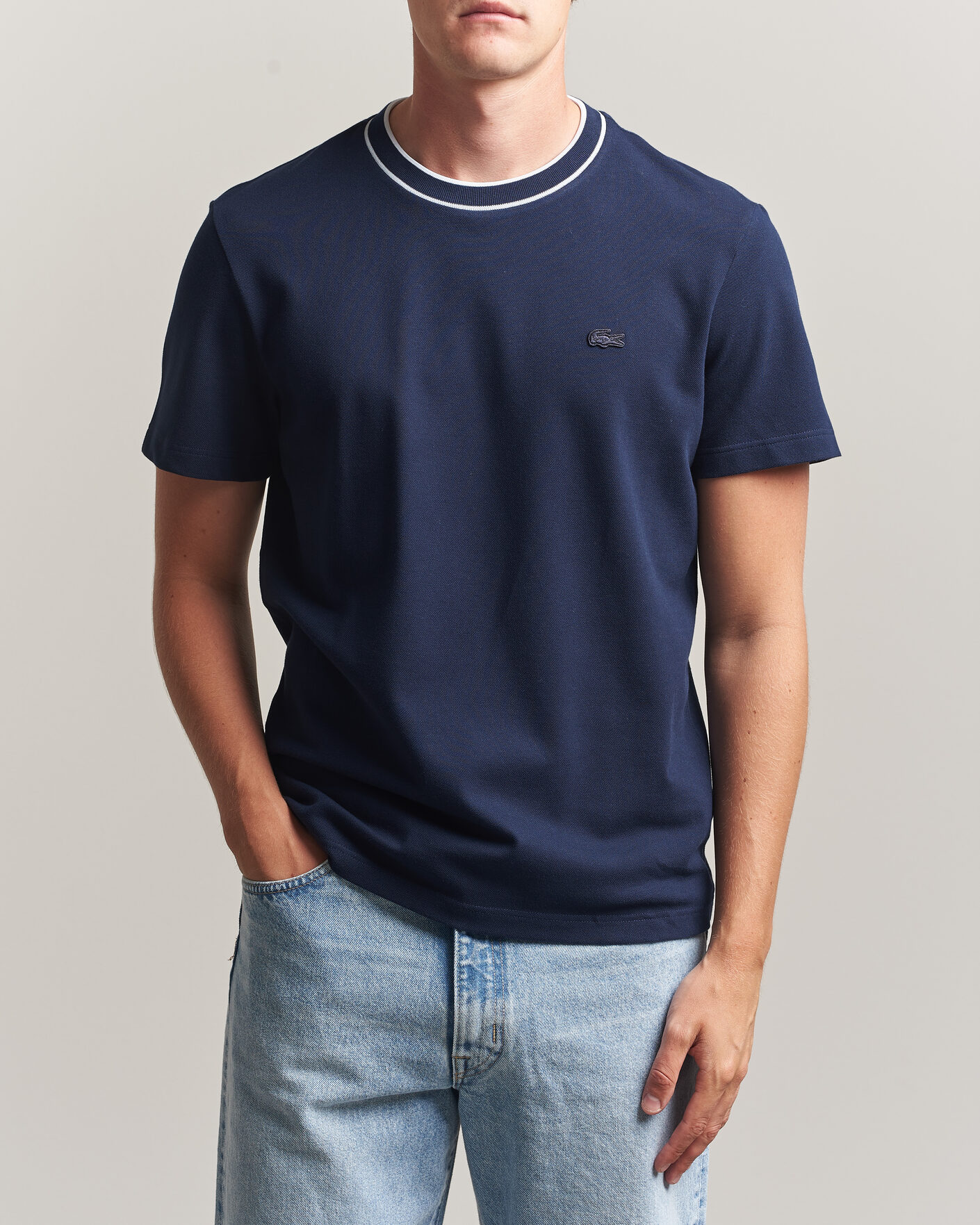 Mies | T-paidat | Lacoste | Contrast Rib Piqué T-Shirt Navy Blue