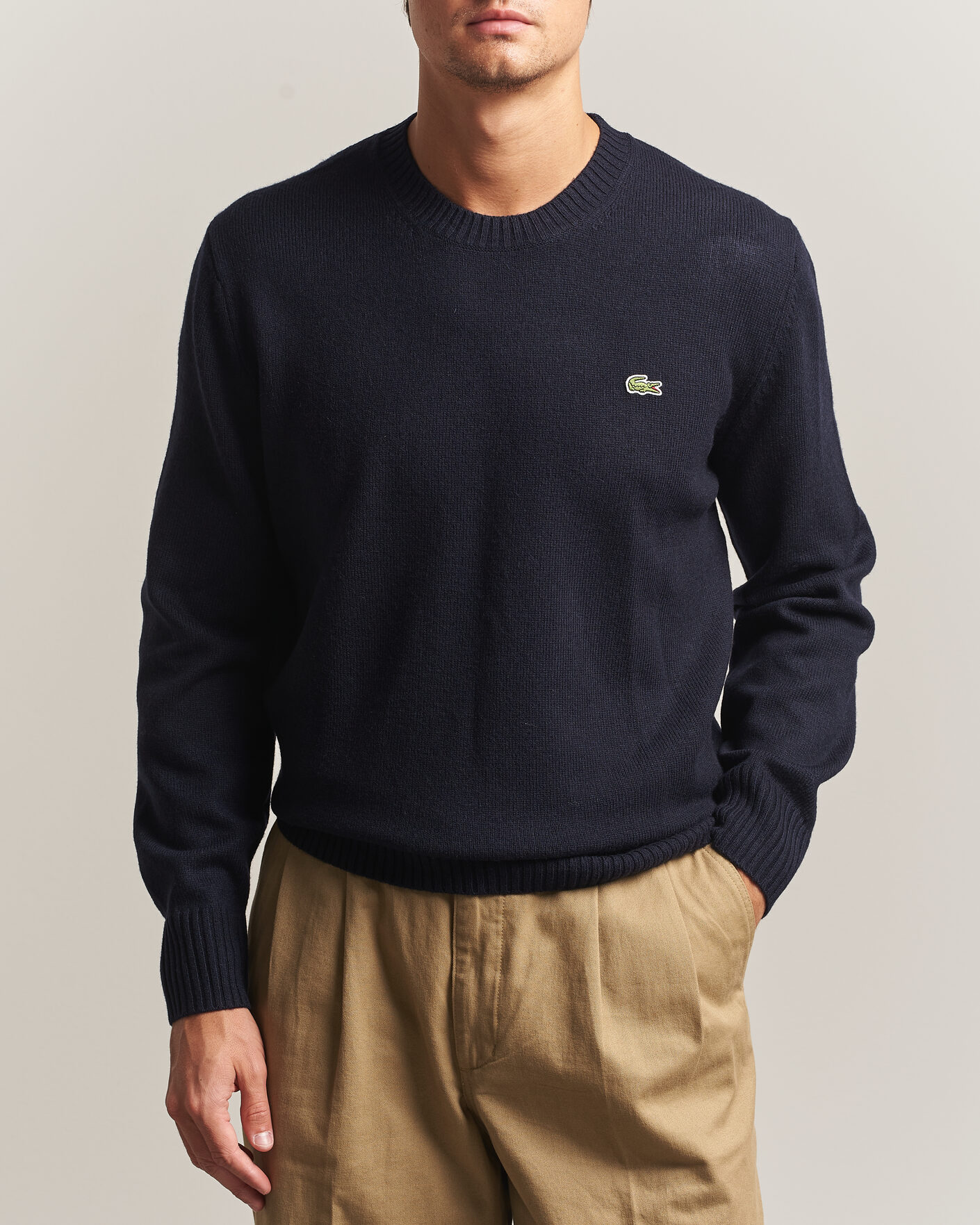 Mies | Puserot | Lacoste | Carded Wool Crew Neck Navy Blue