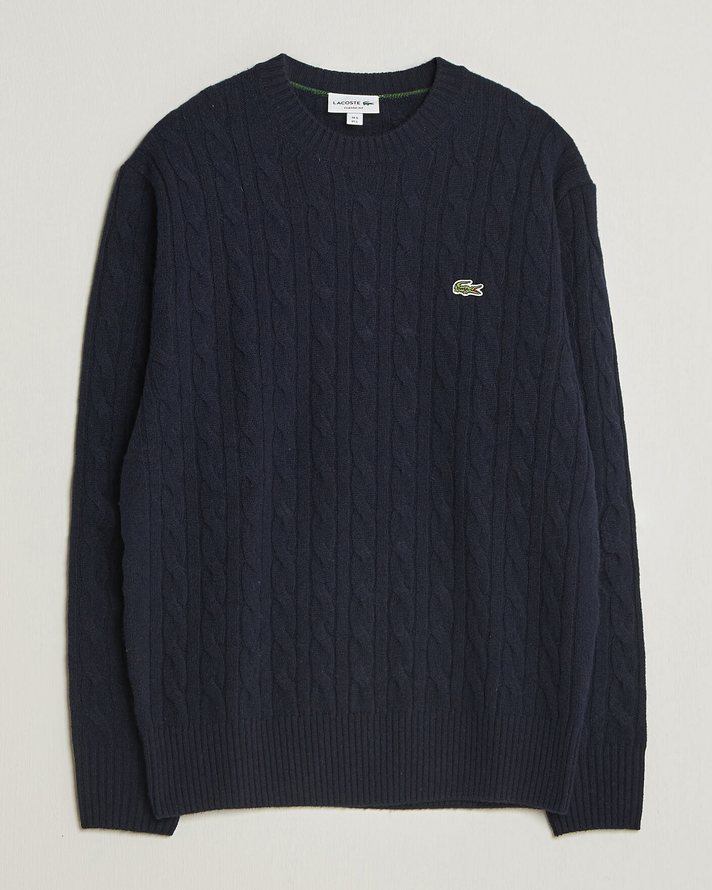 Mies | Puserot | Lacoste | Carded Wool Cable Crew Neck Navy Blue