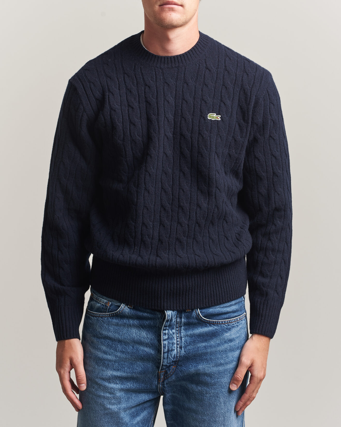 Mies | Puserot | Lacoste | Carded Wool Cable Crew Neck Navy Blue