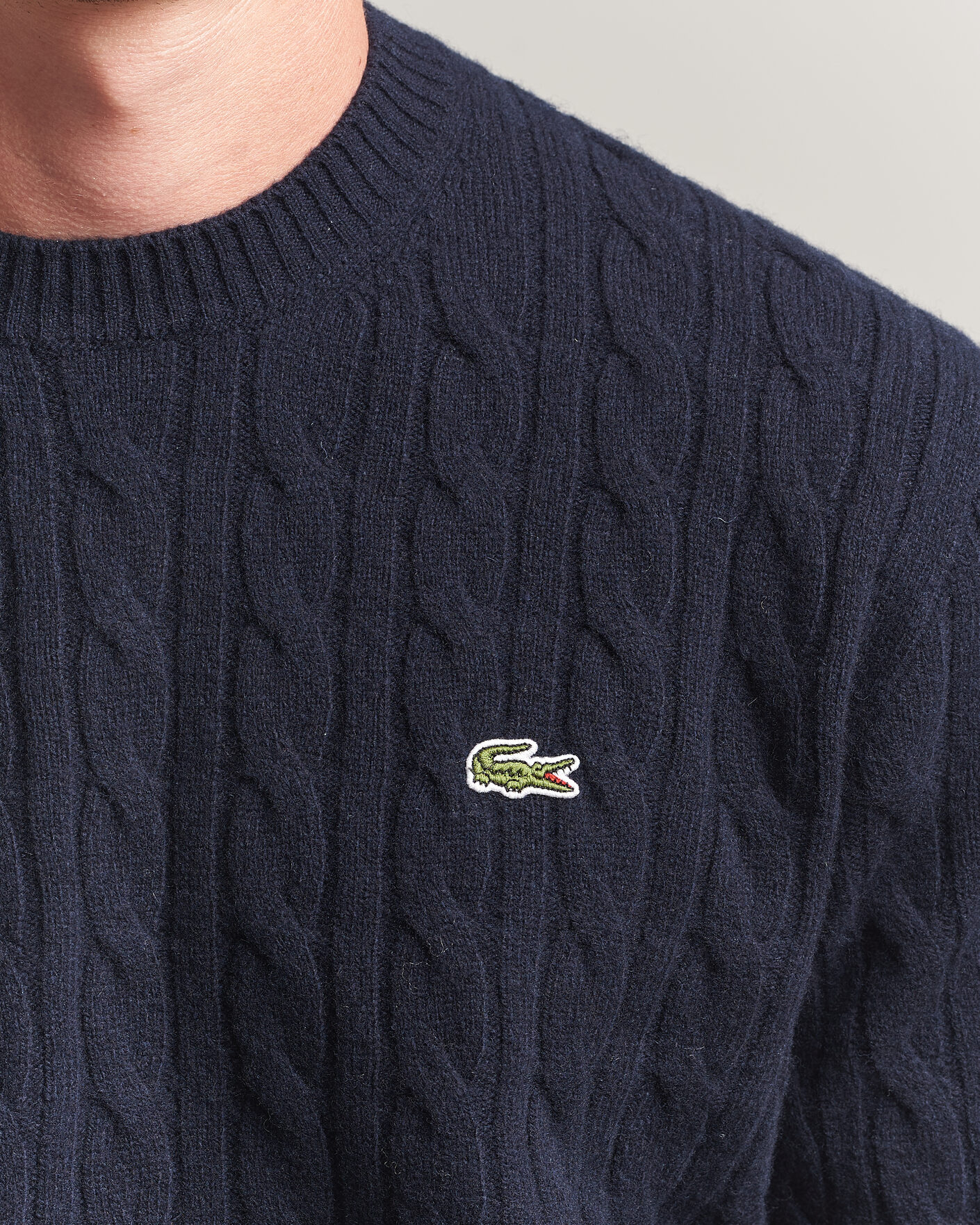 Mies | Puserot | Lacoste | Carded Wool Cable Crew Neck Navy Blue