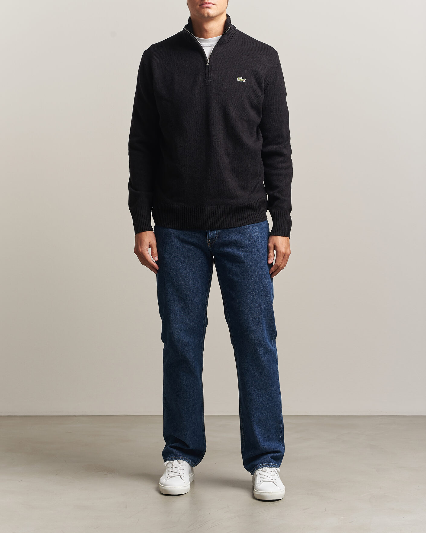 Mies | Puserot | Lacoste | Carded Wool Half Zip Black