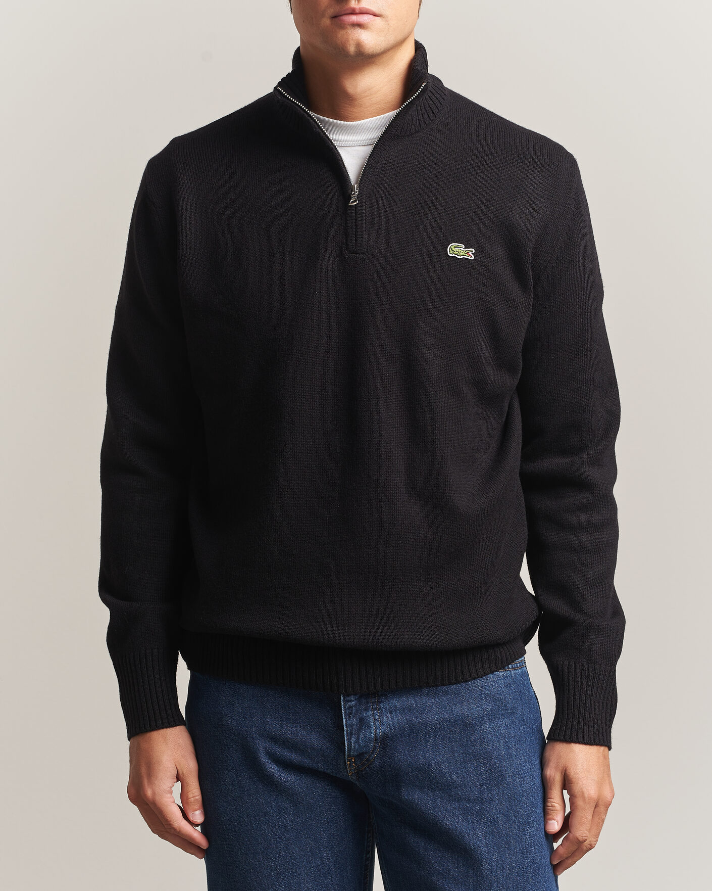 Mies | Puserot | Lacoste | Carded Wool Half Zip Black