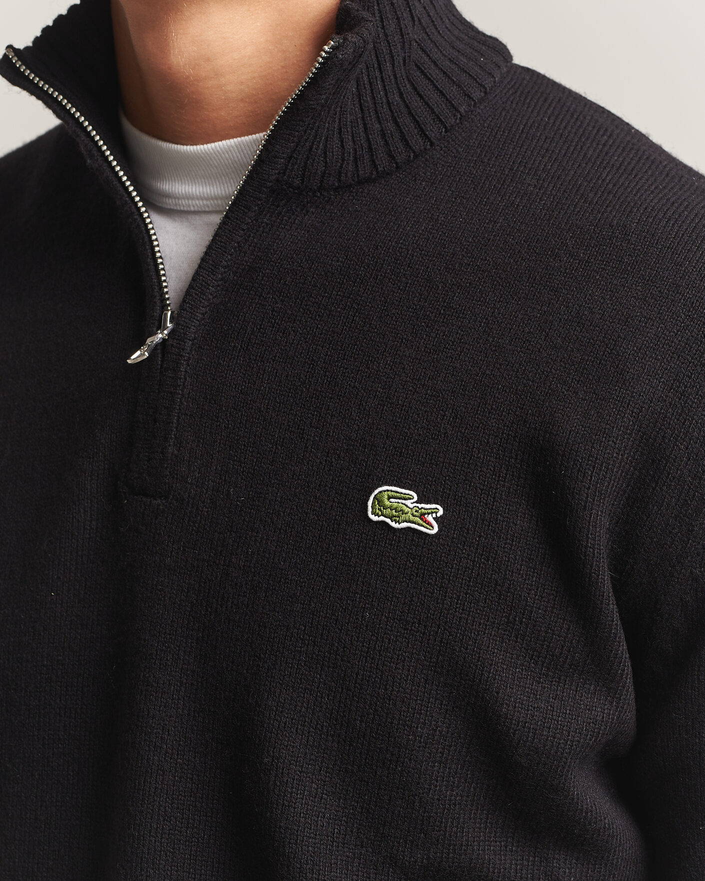 Mies | Puserot | Lacoste | Carded Wool Half Zip Black