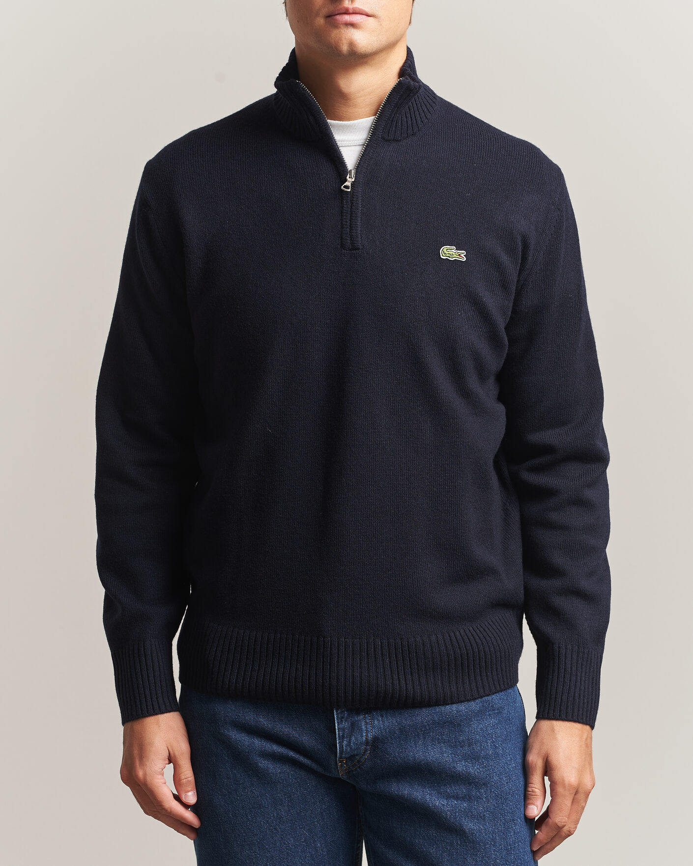 Mies | Puserot | Lacoste | Carded Wool Half Zip Navy Blue