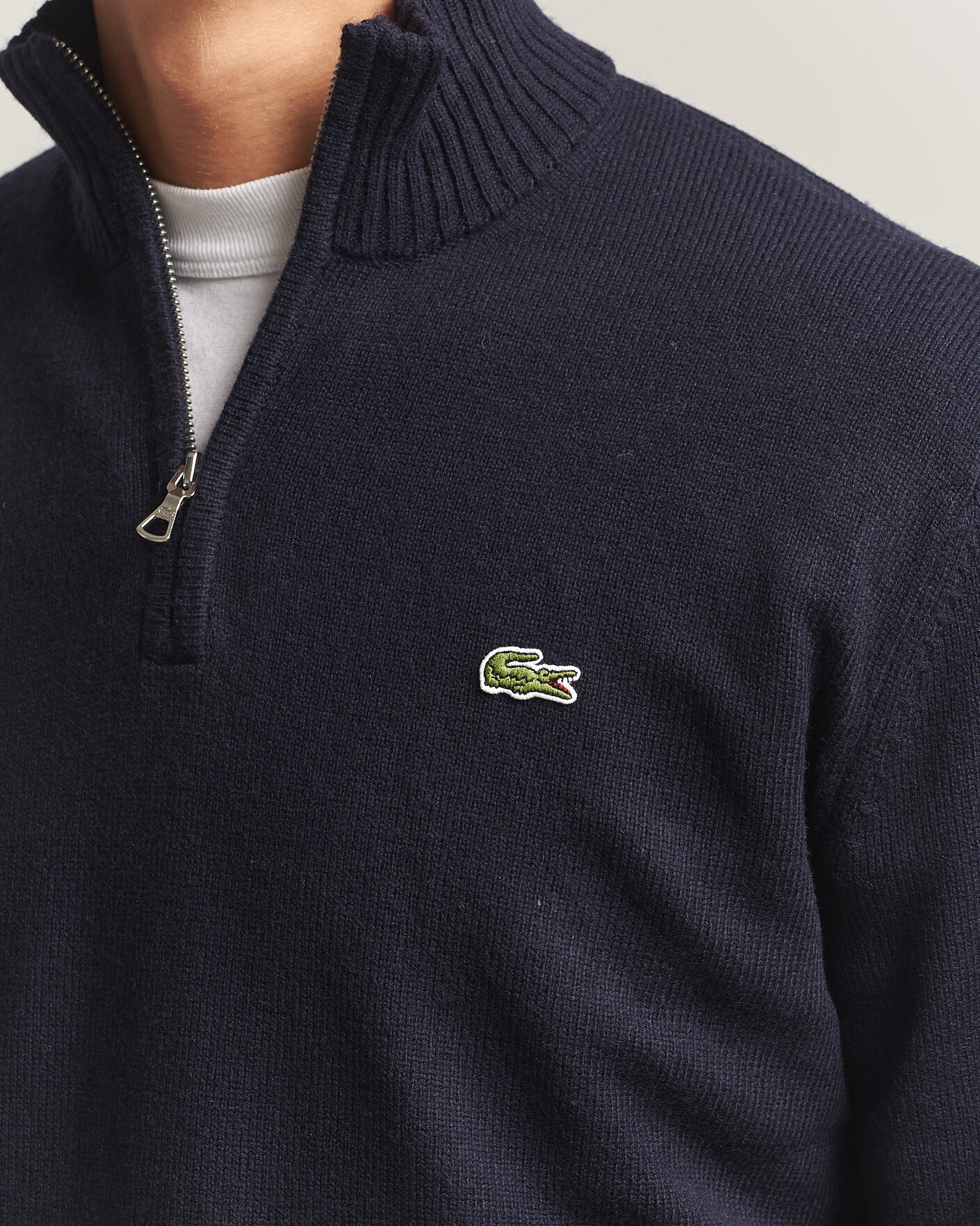 Mies | Puserot | Lacoste | Carded Wool Half Zip Navy Blue