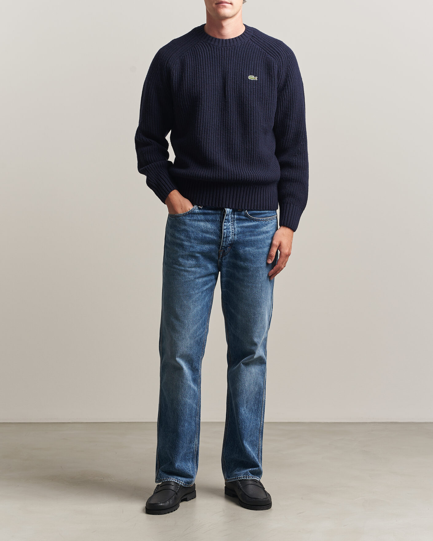 Mies | Puserot | Lacoste | Heavy Wool Knitted Sweater Navy Blue