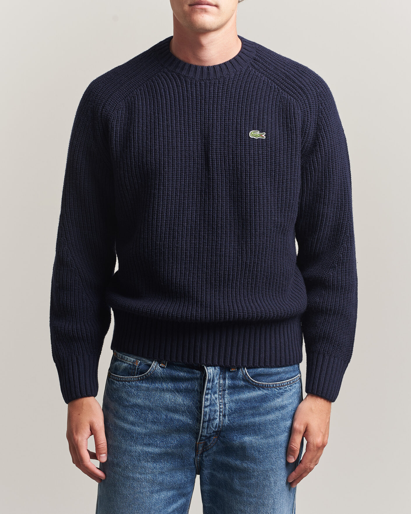Mies | Puserot | Lacoste | Heavy Wool Knitted Sweater Navy Blue