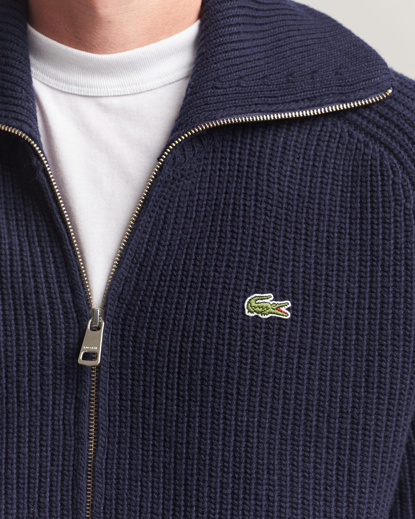Mies | Puserot | Lacoste | Heavy Wool Knitted Full Zip Navy Blue