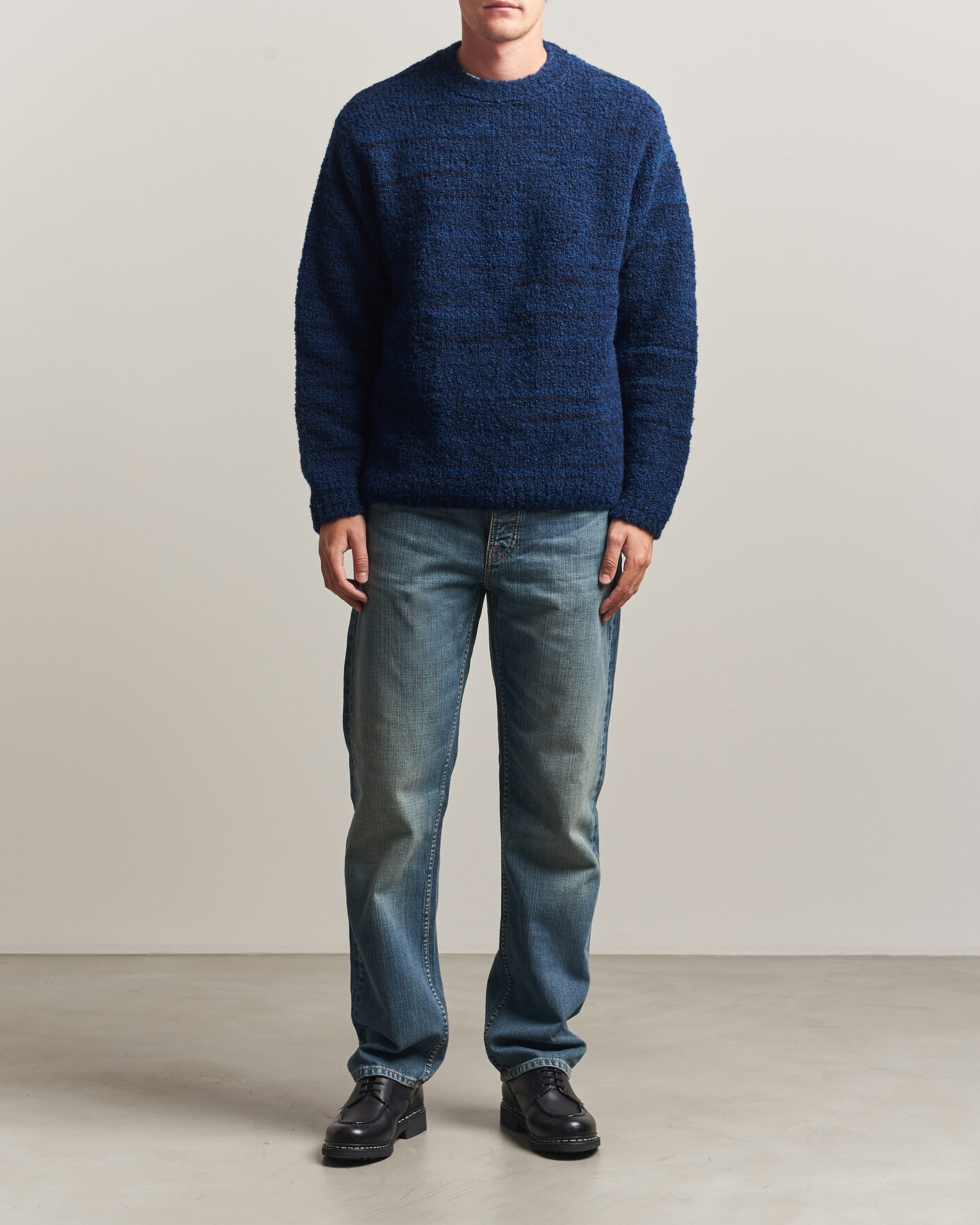 Mies | Puserot | Nudie Jeans | Gurra Bouclé Knitted Sweater Blue Multi