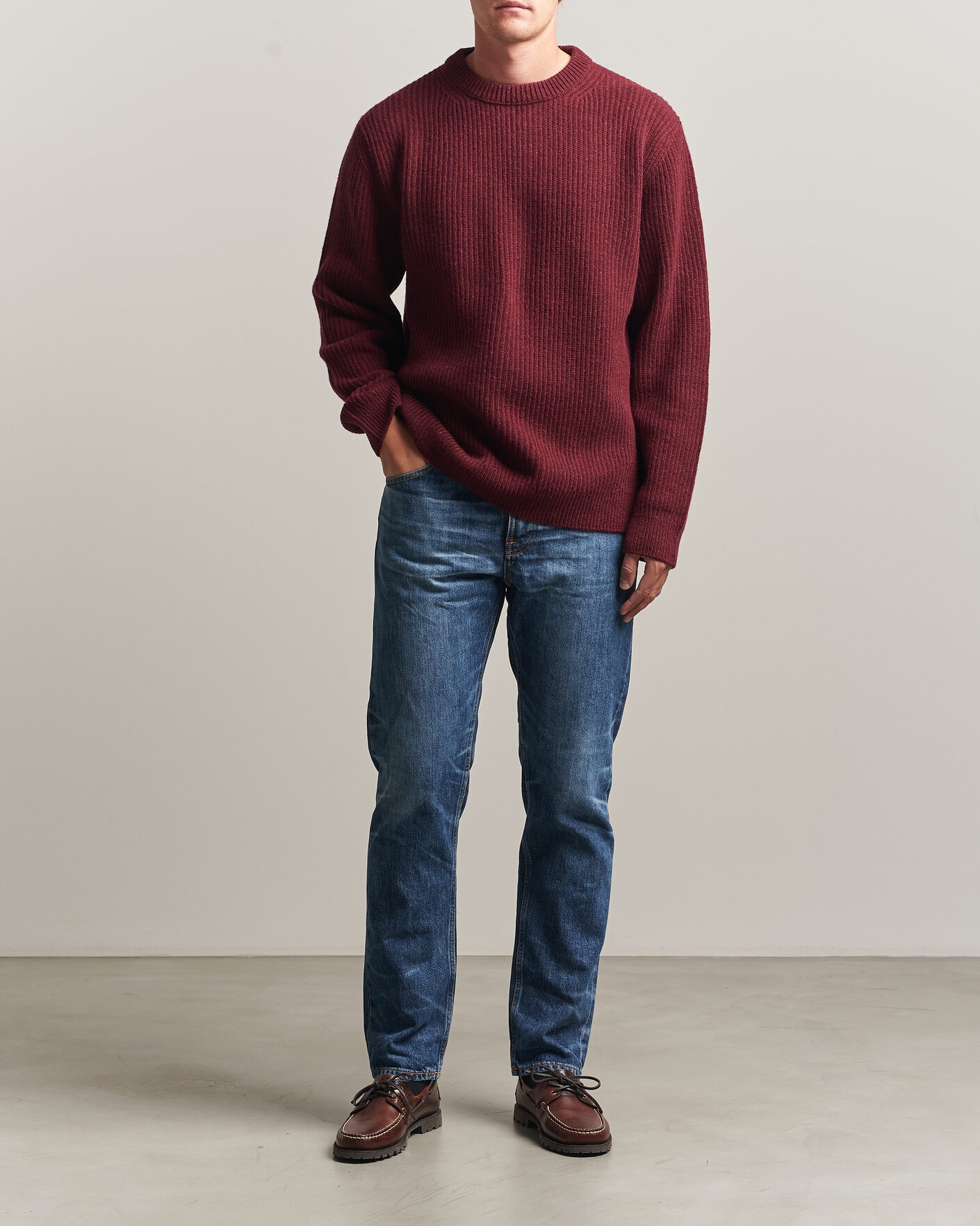 Mies | Puserot | Nudie Jeans | August Wool Rib Knitted Sweater Burgundy