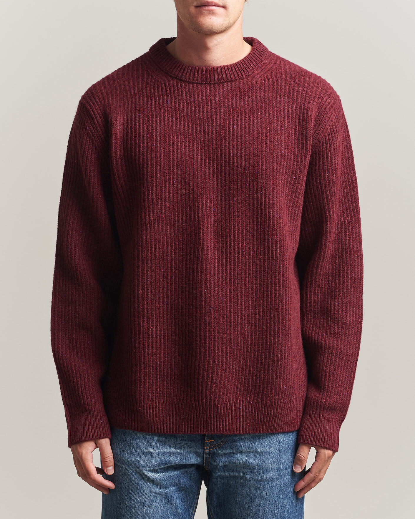 Mies | Puserot | Nudie Jeans | August Wool Rib Knitted Sweater Burgundy