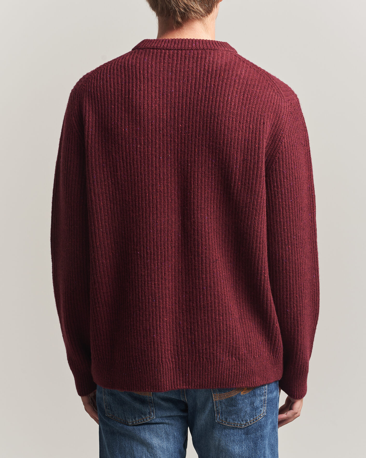 Mies | Puserot | Nudie Jeans | August Wool Rib Knitted Sweater Burgundy