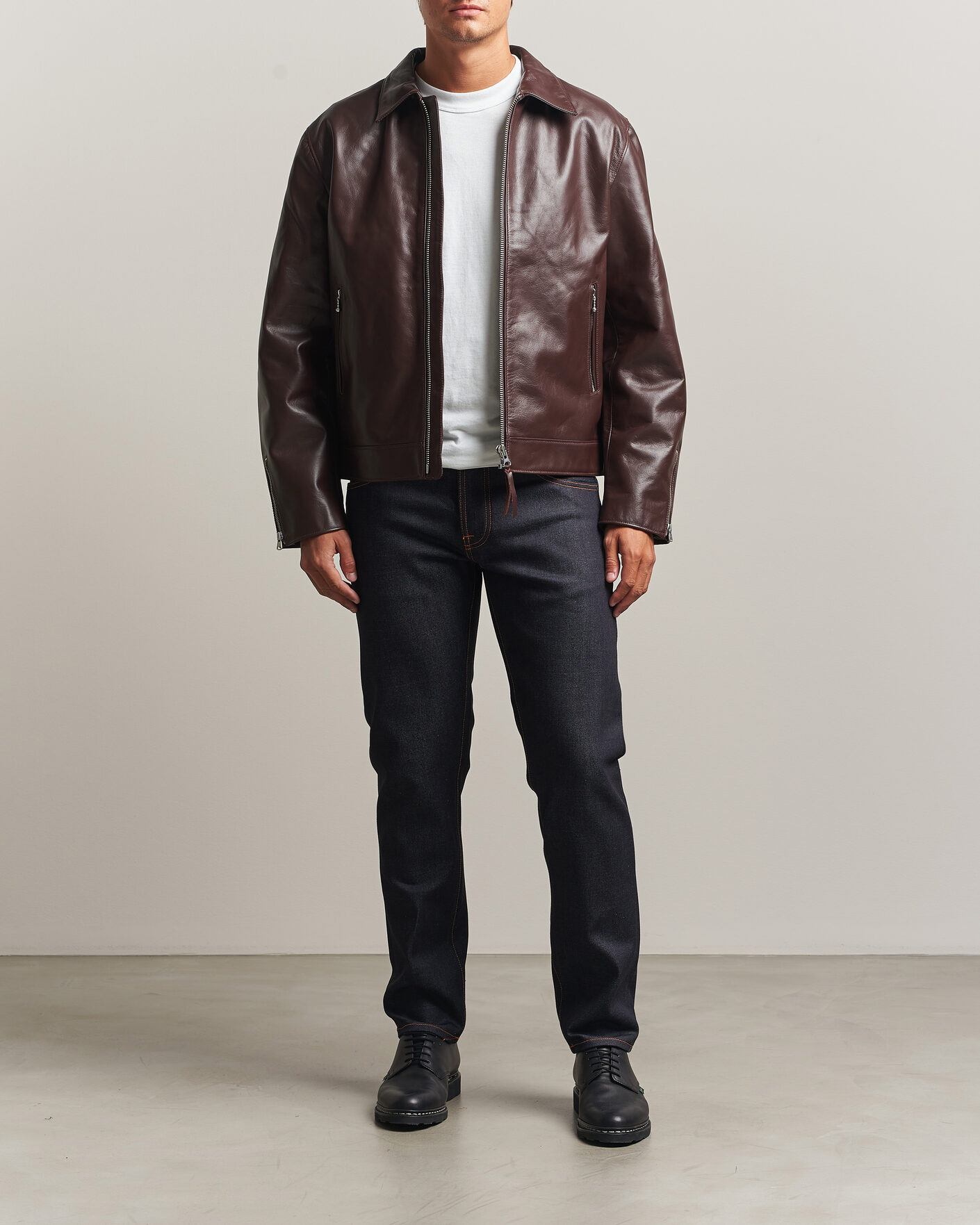 Mies | Takit | Nudie Jeans | Eddy Rider Leather Jacket Burgundy Brown