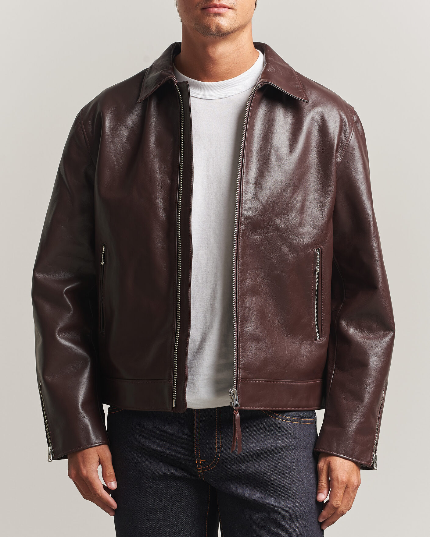 Mies | Takit | Nudie Jeans | Eddy Rider Leather Jacket Burgundy Brown