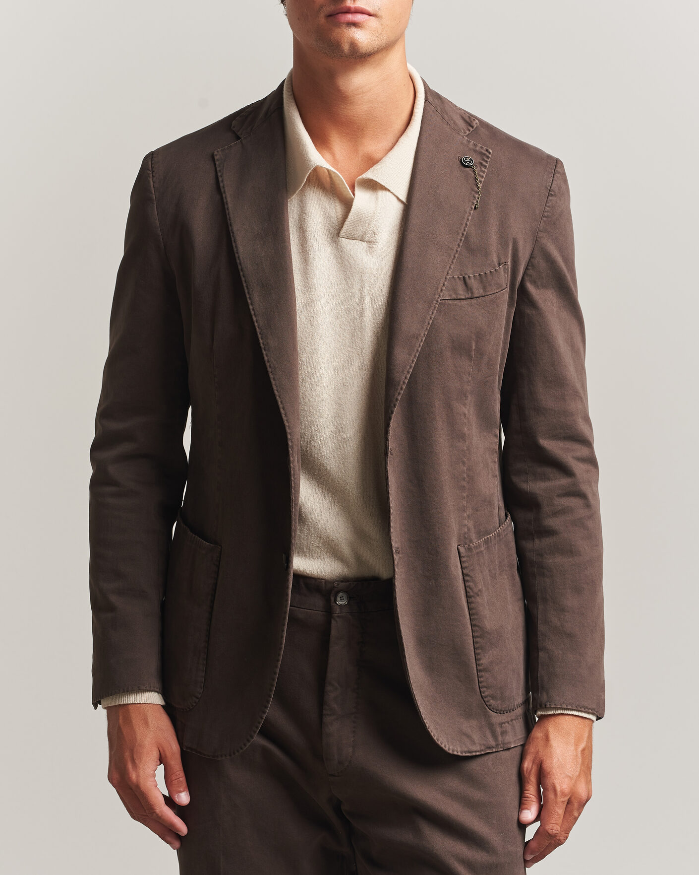 Mies | Pikkutakit | Santaniello | Washed Cotton Patch Pocket Blazer Brown