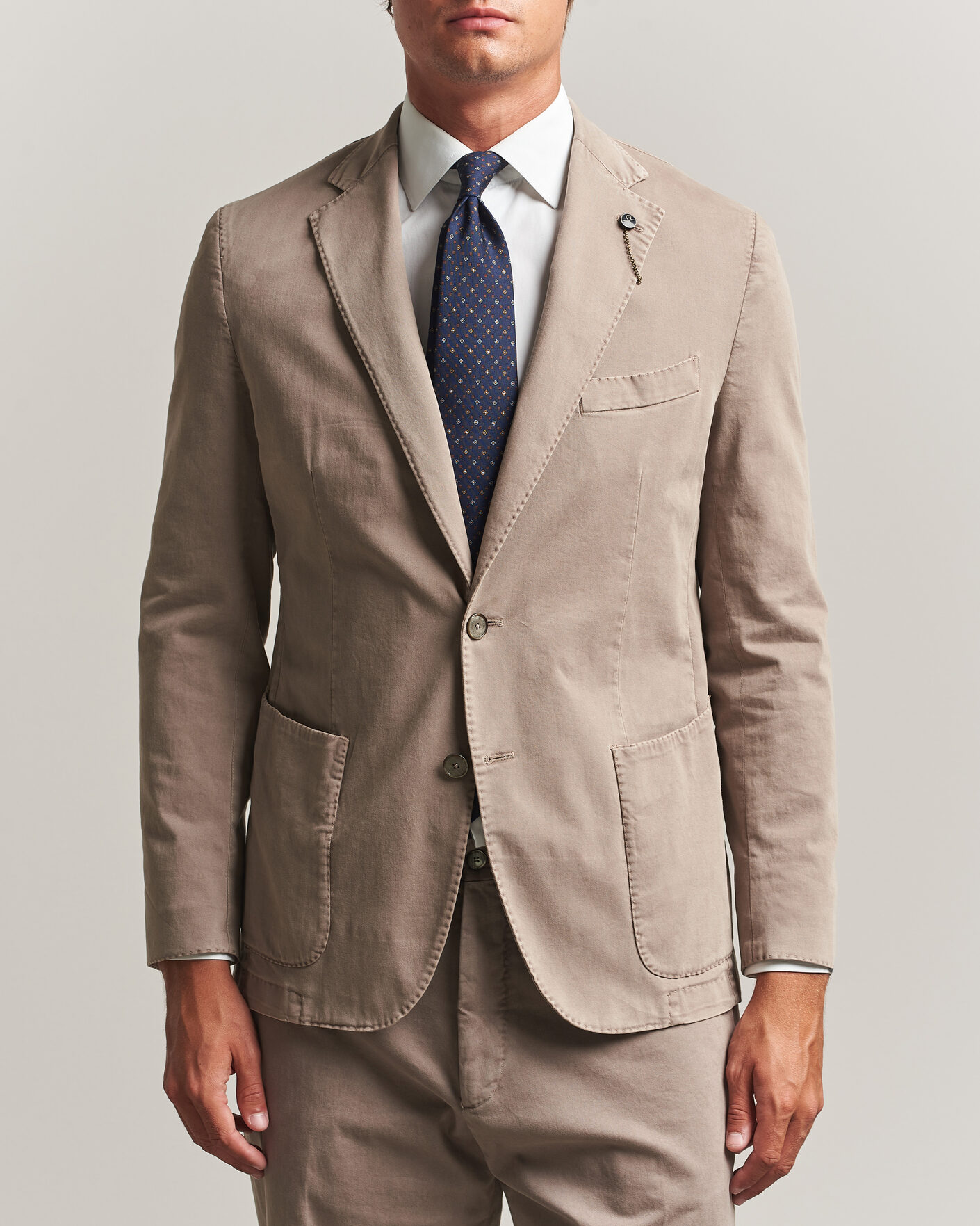 Mies | Pikkutakit | Santaniello | Washed Cotton Patch Pocket Blazer Taupe