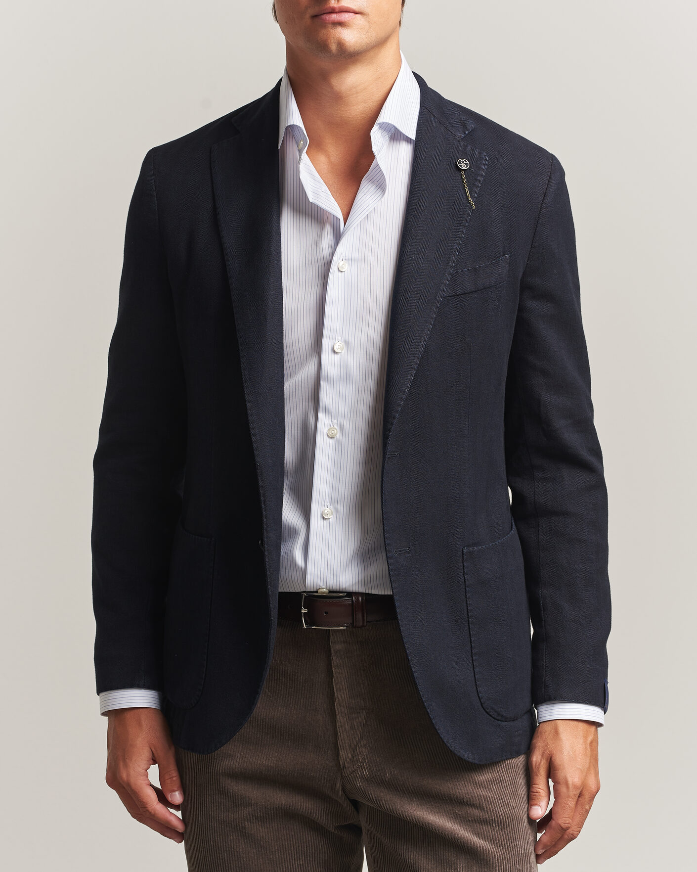Mies | Pikkutakit | Santaniello | Soft Touch Cotton Herringbone Blazer Navy