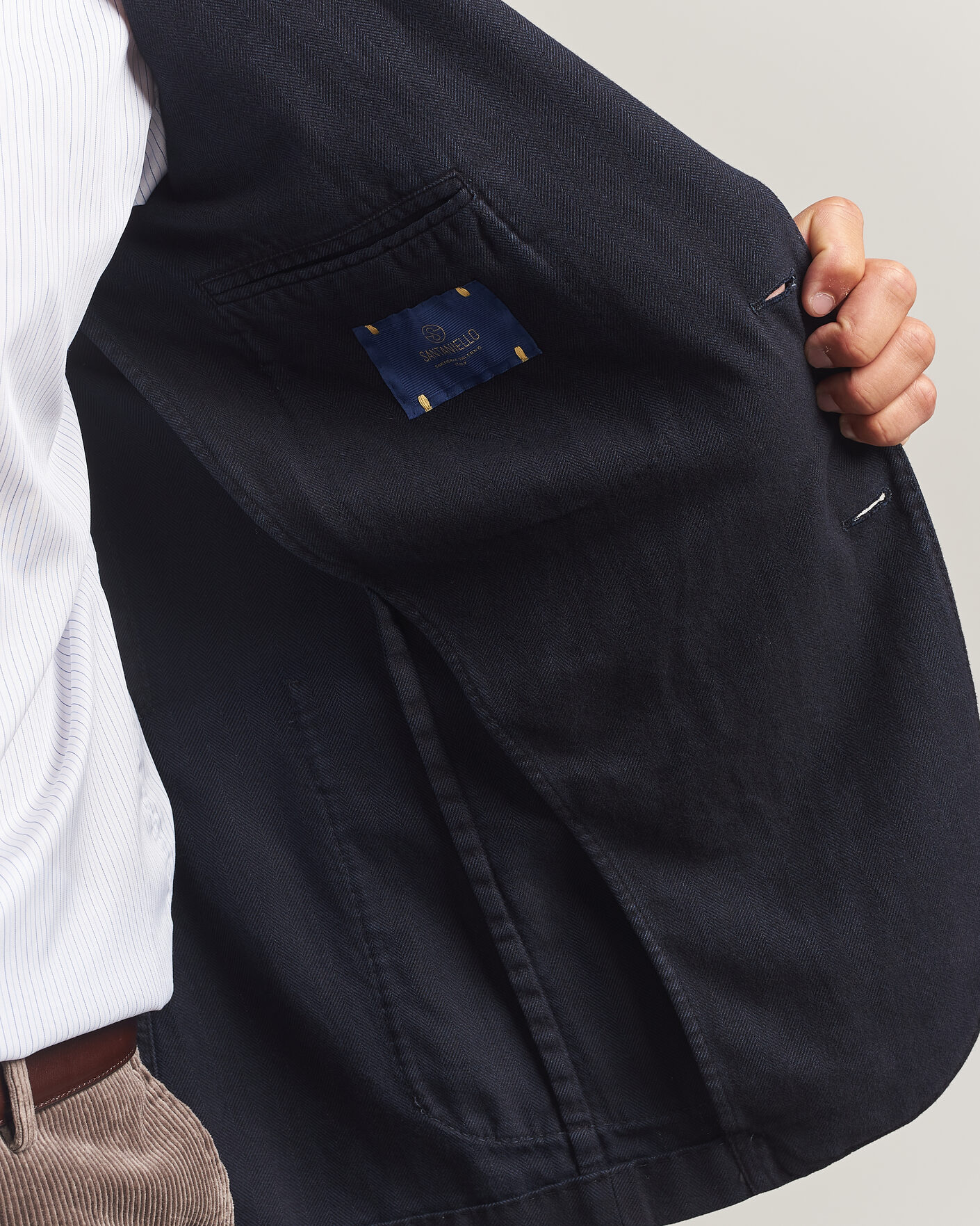 Mies | Pikkutakit | Santaniello | Soft Touch Cotton Herringbone Blazer Navy