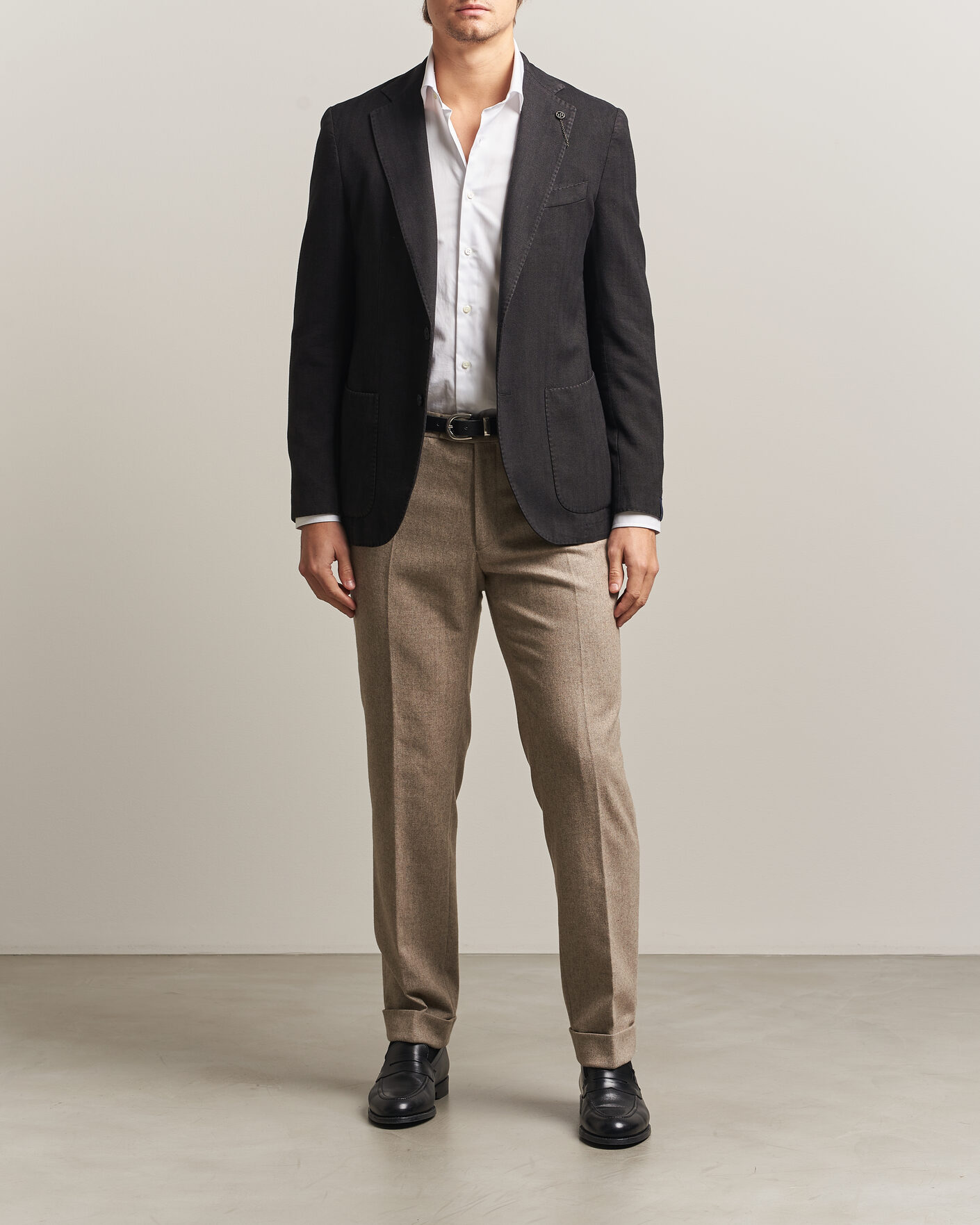 Mies | Pikkutakit | Santaniello | Soft Touch Cotton Herringbone Blazer Black