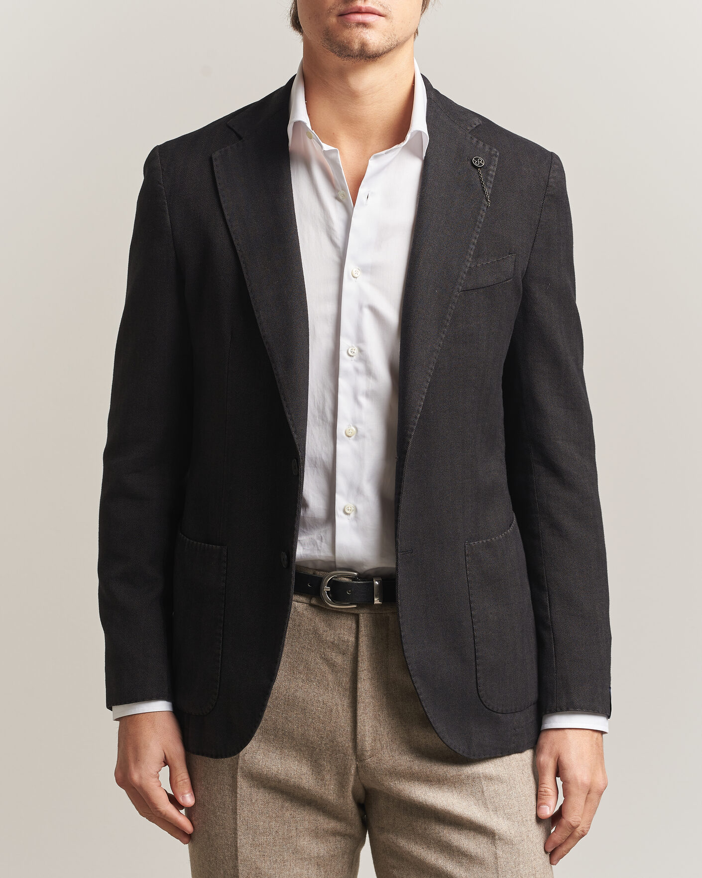 Mies | Pikkutakit | Santaniello | Soft Touch Cotton Herringbone Blazer Black