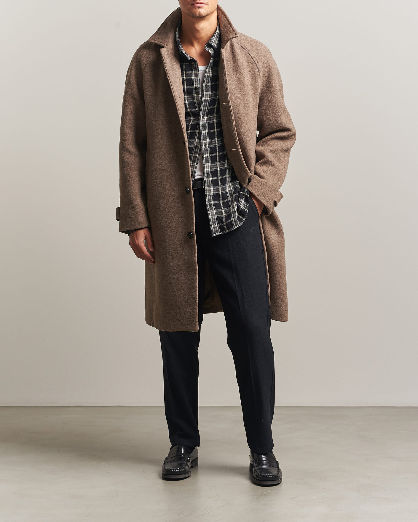 Mies | Takit | LES DEUX | Solid Wool Coat Dark Sand Melange