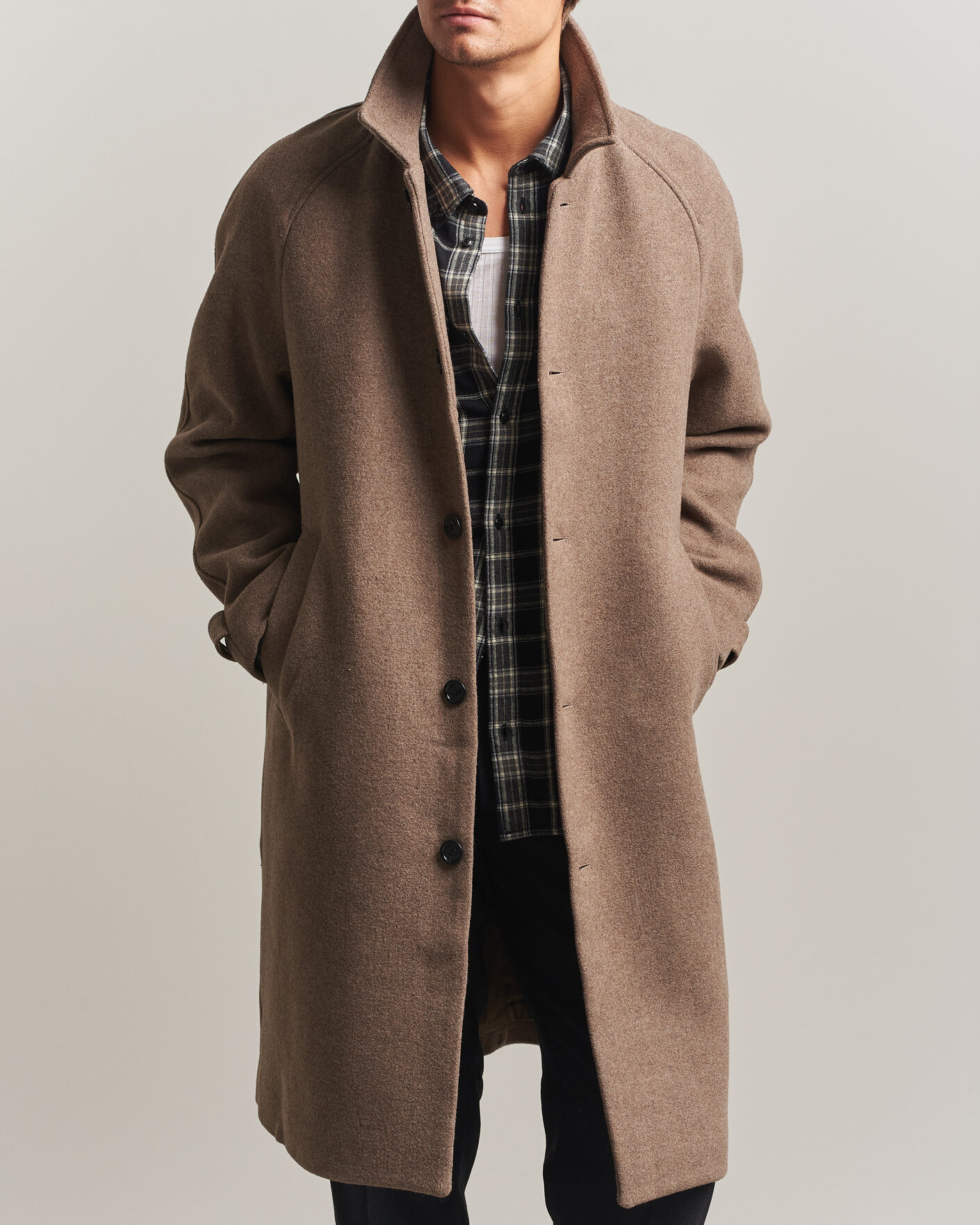 Mies | Takit | LES DEUX | Solid Wool Coat Dark Sand Melange