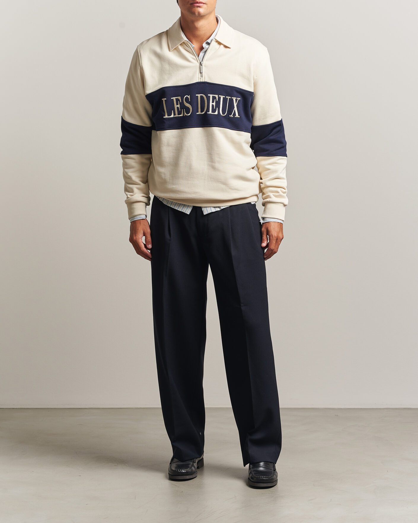 Mies | Puserot | LES DEUX | Zipper Rugby Sweatshirt Ivory