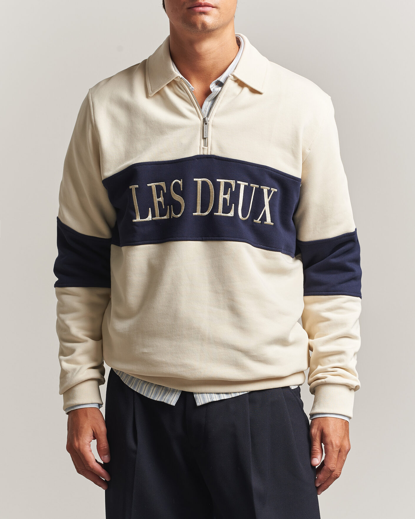 Mies | Puserot | LES DEUX | Zipper Rugby Sweatshirt Ivory