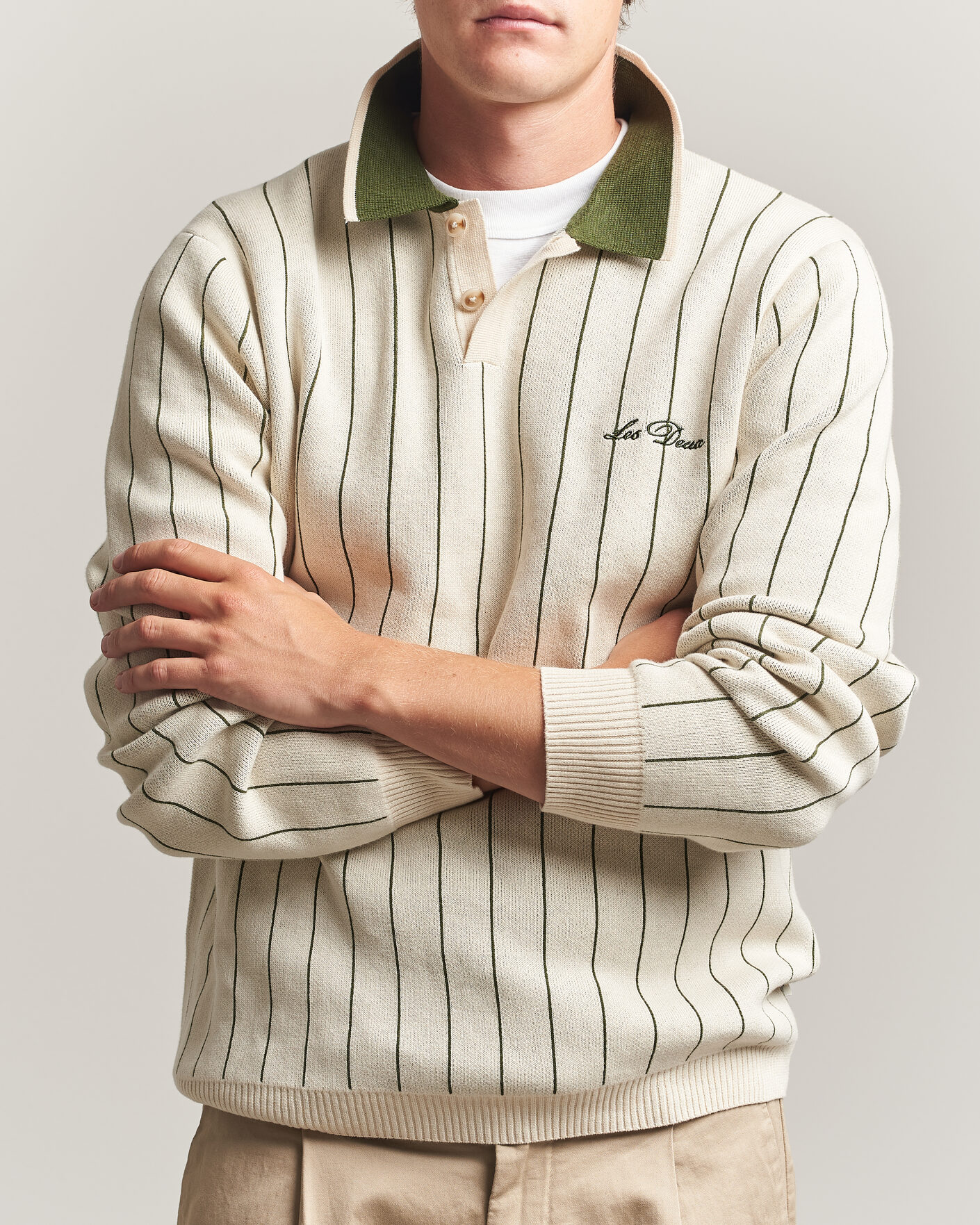 Mies | Puserot | LES DEUX | Signature Knitted Long Sleeve Polo Ivory