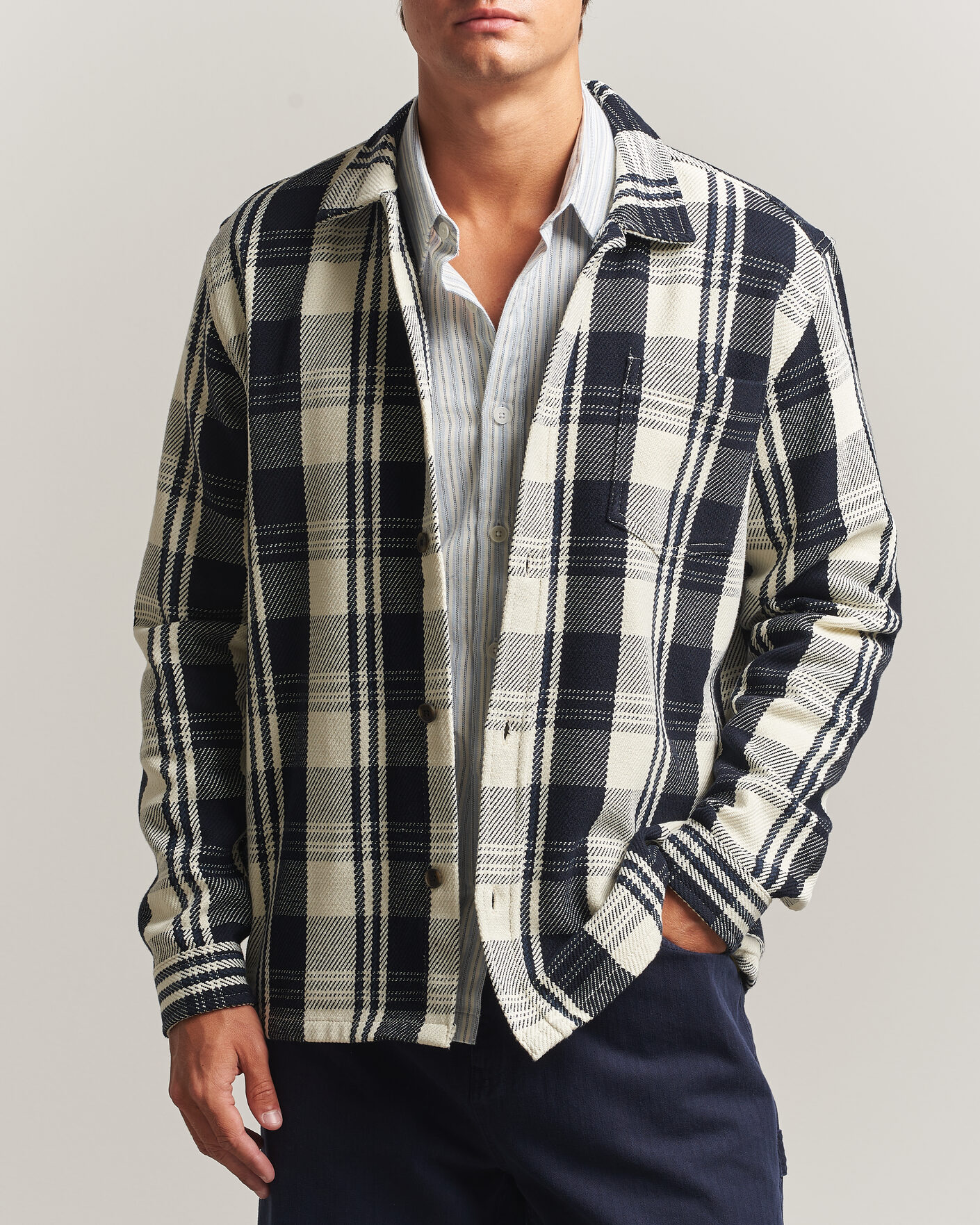 Mies | Kauluspaidat | LES DEUX | Structured Check Overshirt Dark Navy
