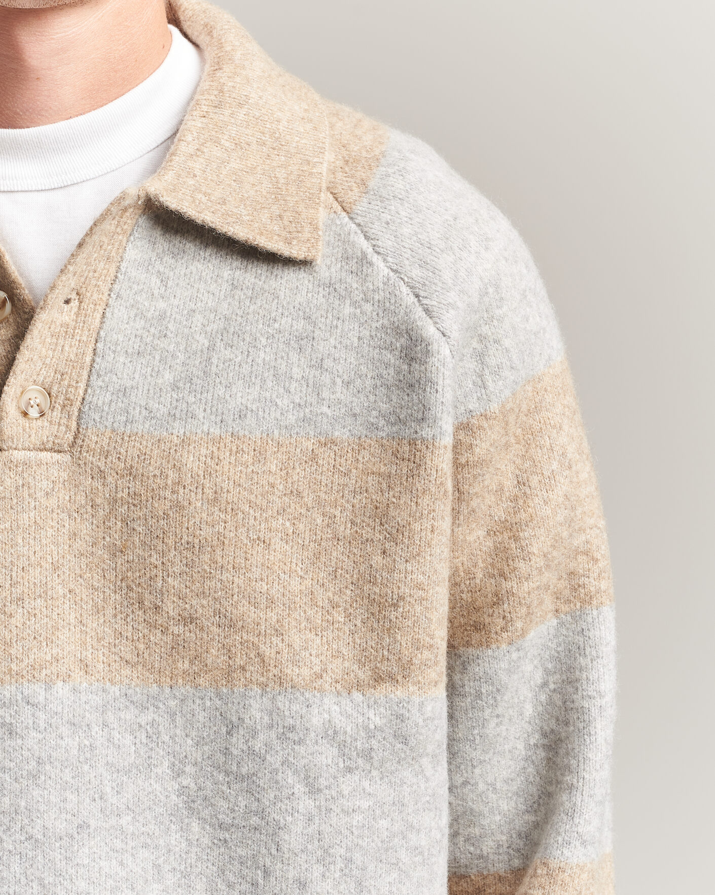 Mies | Puserot | LES DEUX | Striped Melange Knit Polo Light Sand Melange