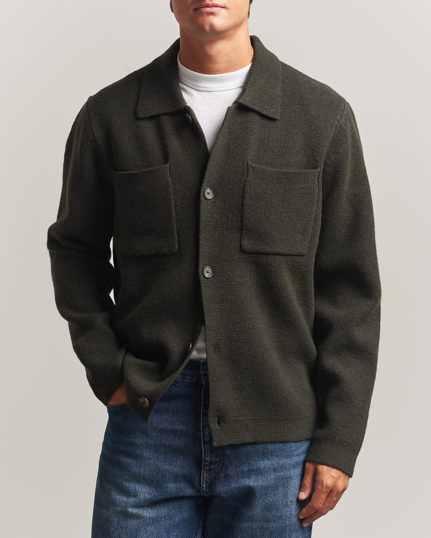 Mies | Puserot | LES DEUX | Milano Knit Overshirt Rosin Green