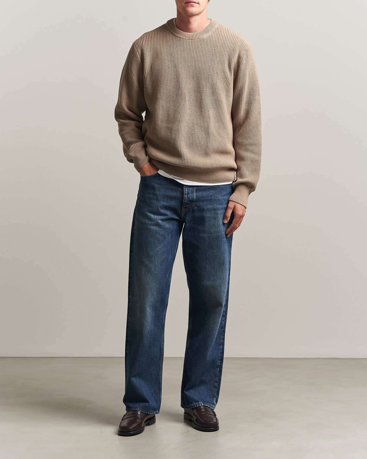 Mies | Puserot | LES DEUX | Rib Crewneck Knit Dark Sand