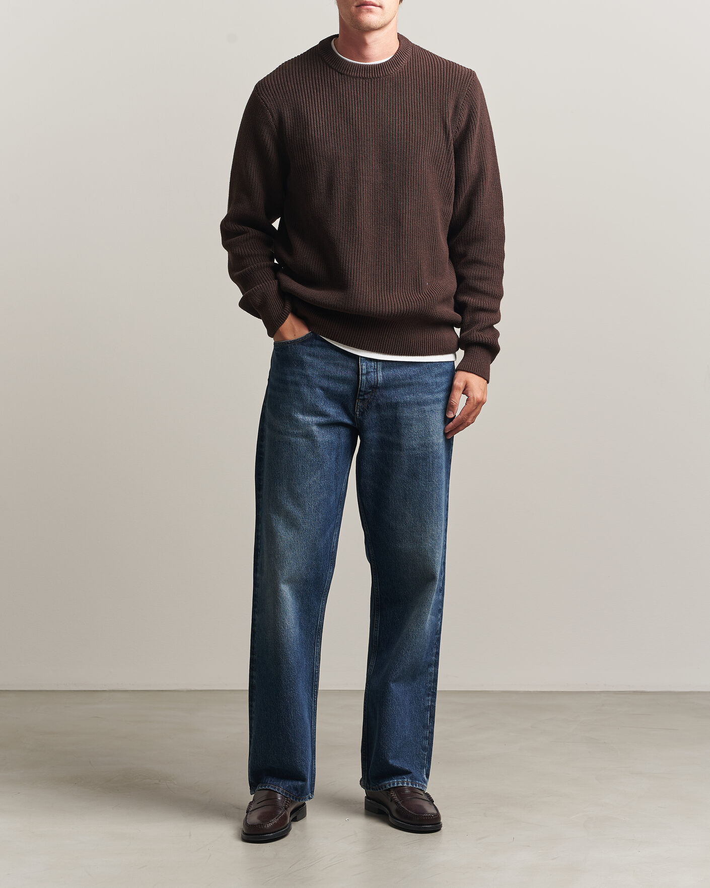 Mies | Puserot | LES DEUX | Rib Crewneck Knit Molé Brown