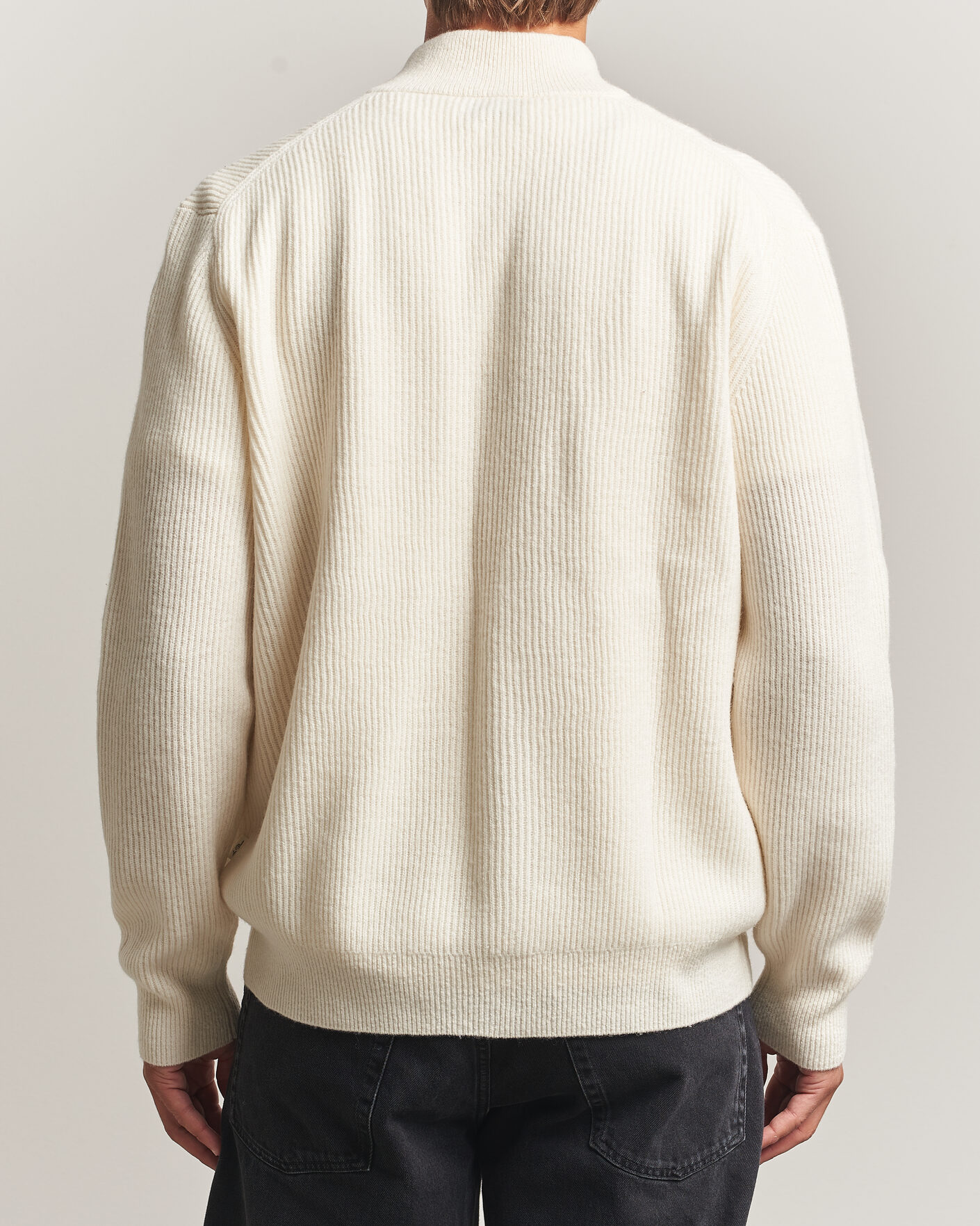 Mies | Puserot | LES DEUX | Wool Rib Zipper Knit Ivory Melange