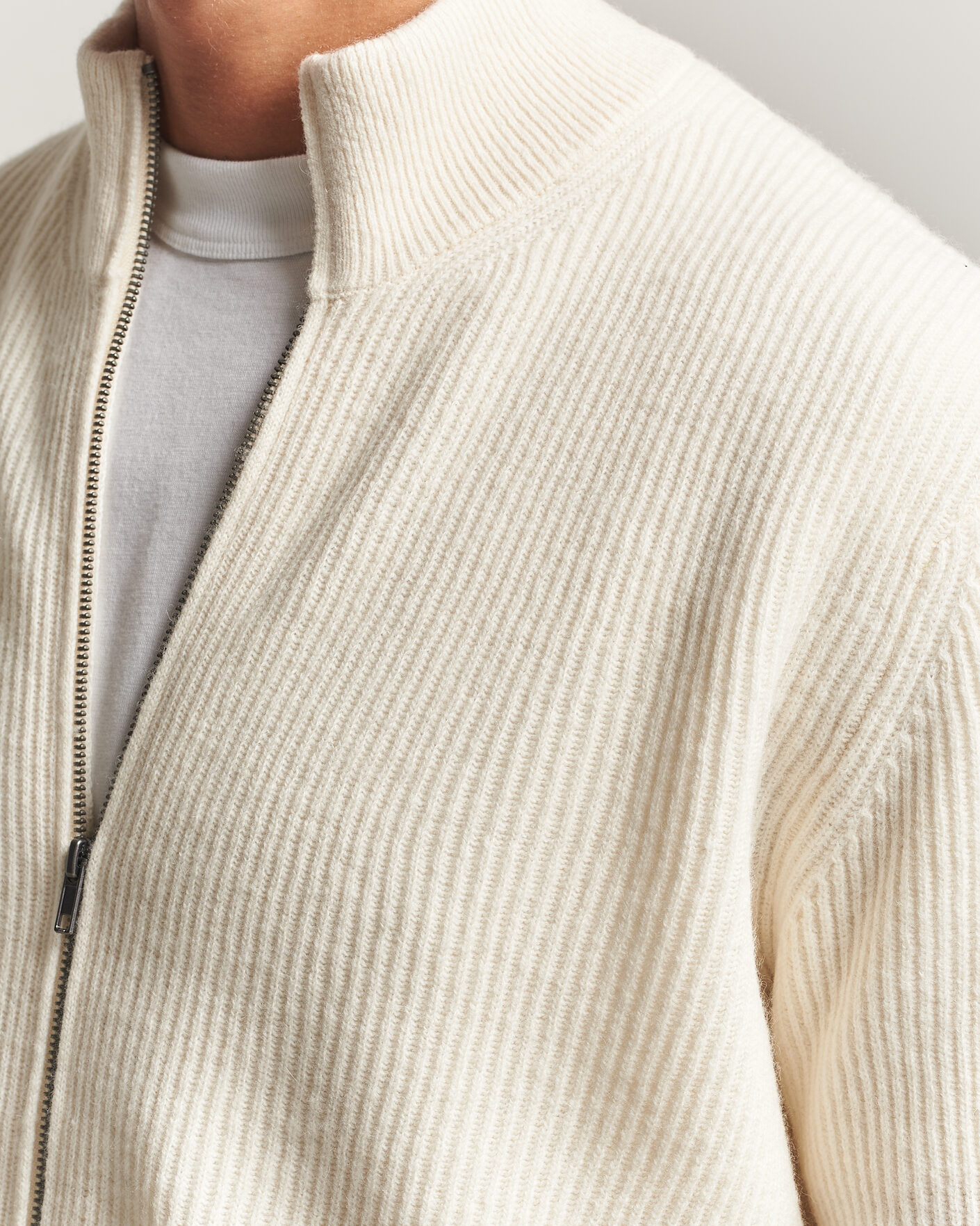 Mies | Puserot | LES DEUX | Wool Rib Zipper Knit Ivory Melange