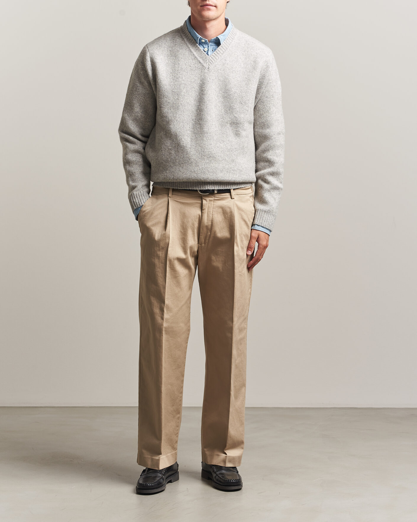 Mies | Puserot | LES DEUX | Melange V-Neck Knit Grey Melange
