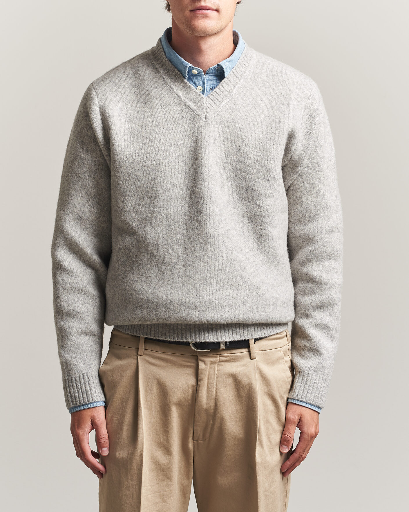 Mies | Puserot | LES DEUX | Melange V-Neck Knit Grey Melange