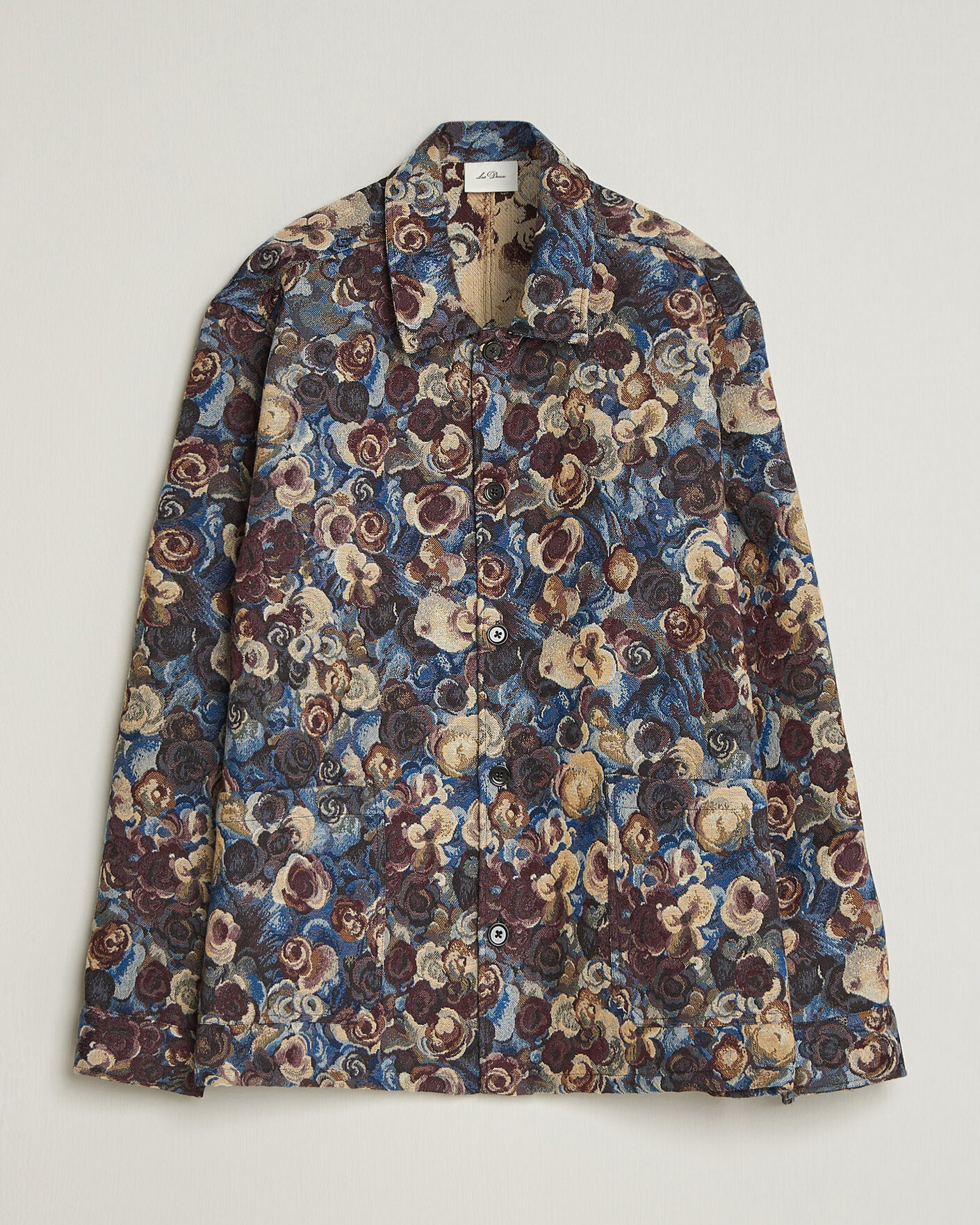 Mies | Kauluspaidat | LES DEUX | Flower Jaquard Overshirt Blue Multi