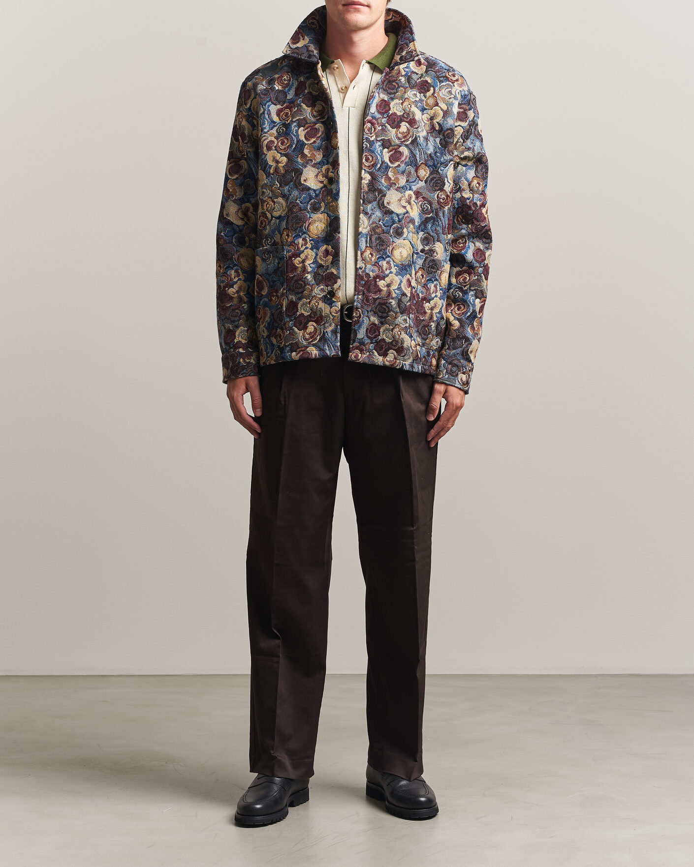 Mies | Kauluspaidat | LES DEUX | Flower Jaquard Overshirt Blue Multi