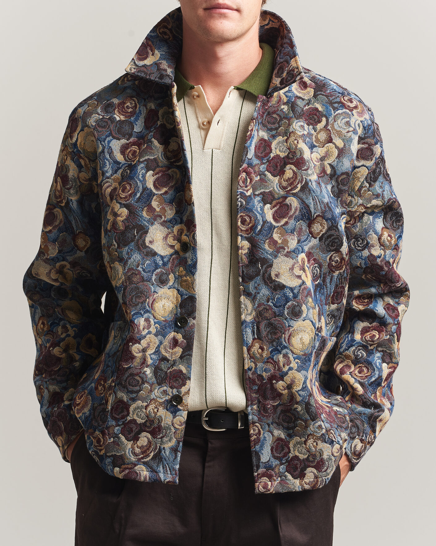 Mies | Kauluspaidat | LES DEUX | Flower Jaquard Overshirt Blue Multi