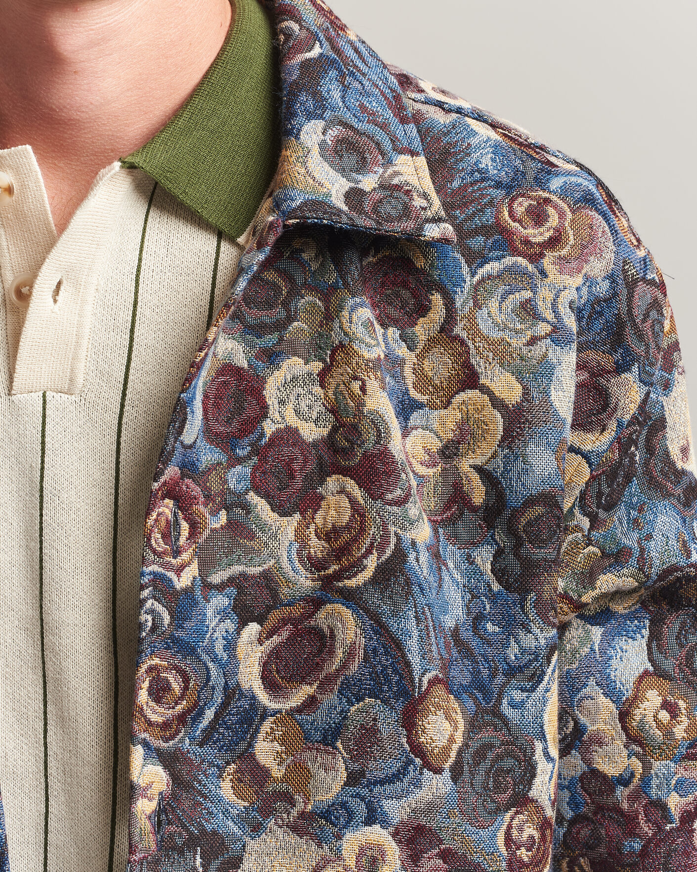 Mies | Kauluspaidat | LES DEUX | Flower Jaquard Overshirt Blue Multi