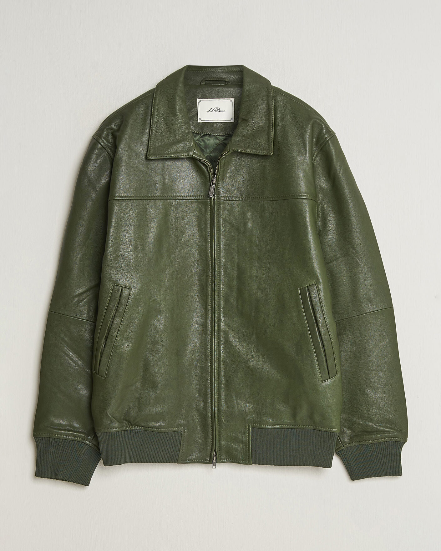 Mies | Takit | LES DEUX | Leather Varsity Jacket Rifle Green