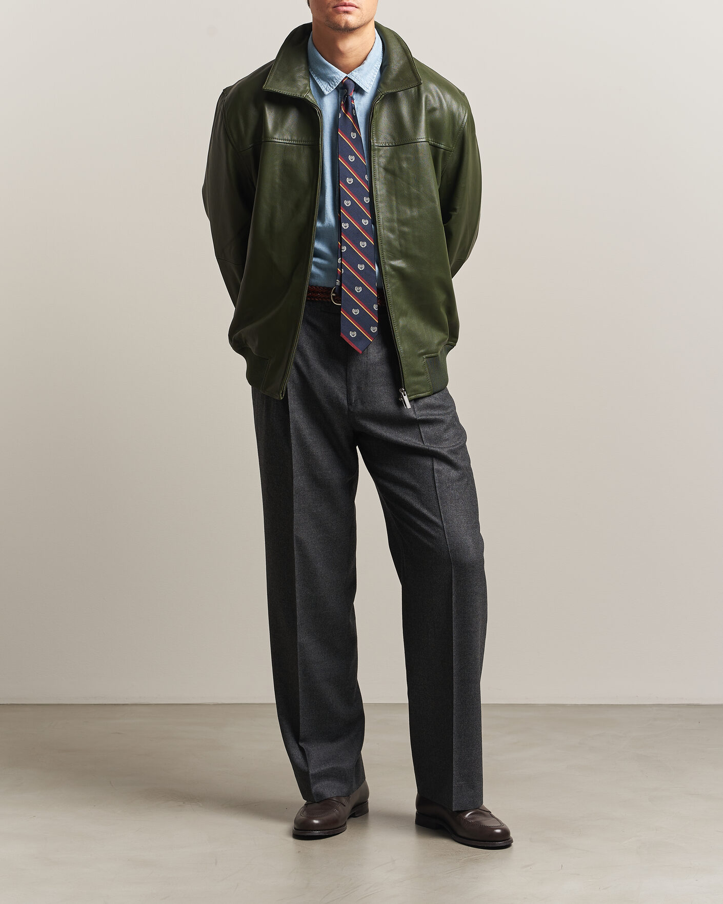 Mies | Takit | LES DEUX | Leather Varsity Jacket Rifle Green