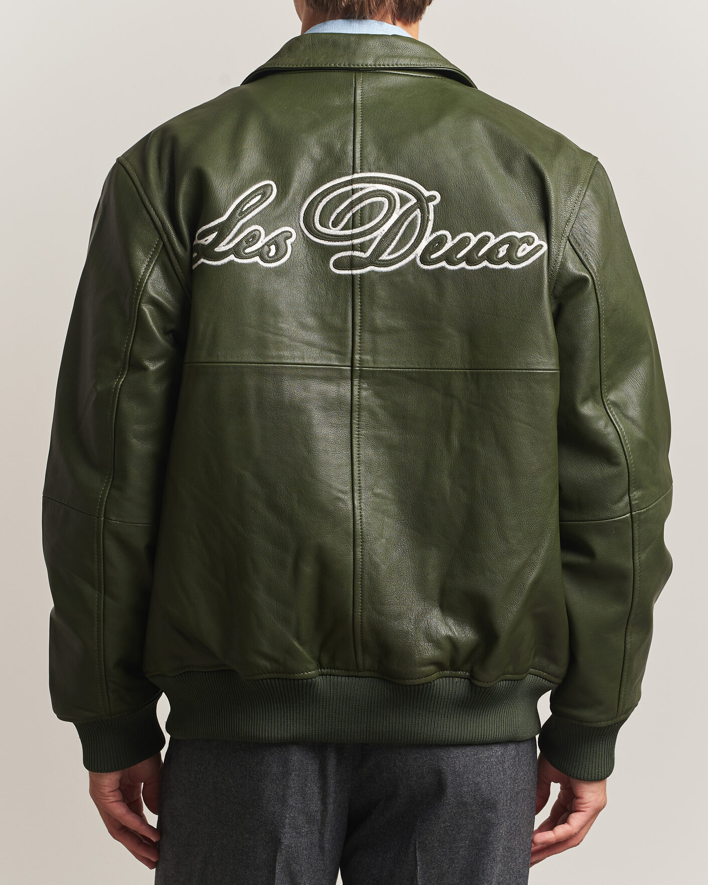 Mies | Takit | LES DEUX | Leather Varsity Jacket Rifle Green