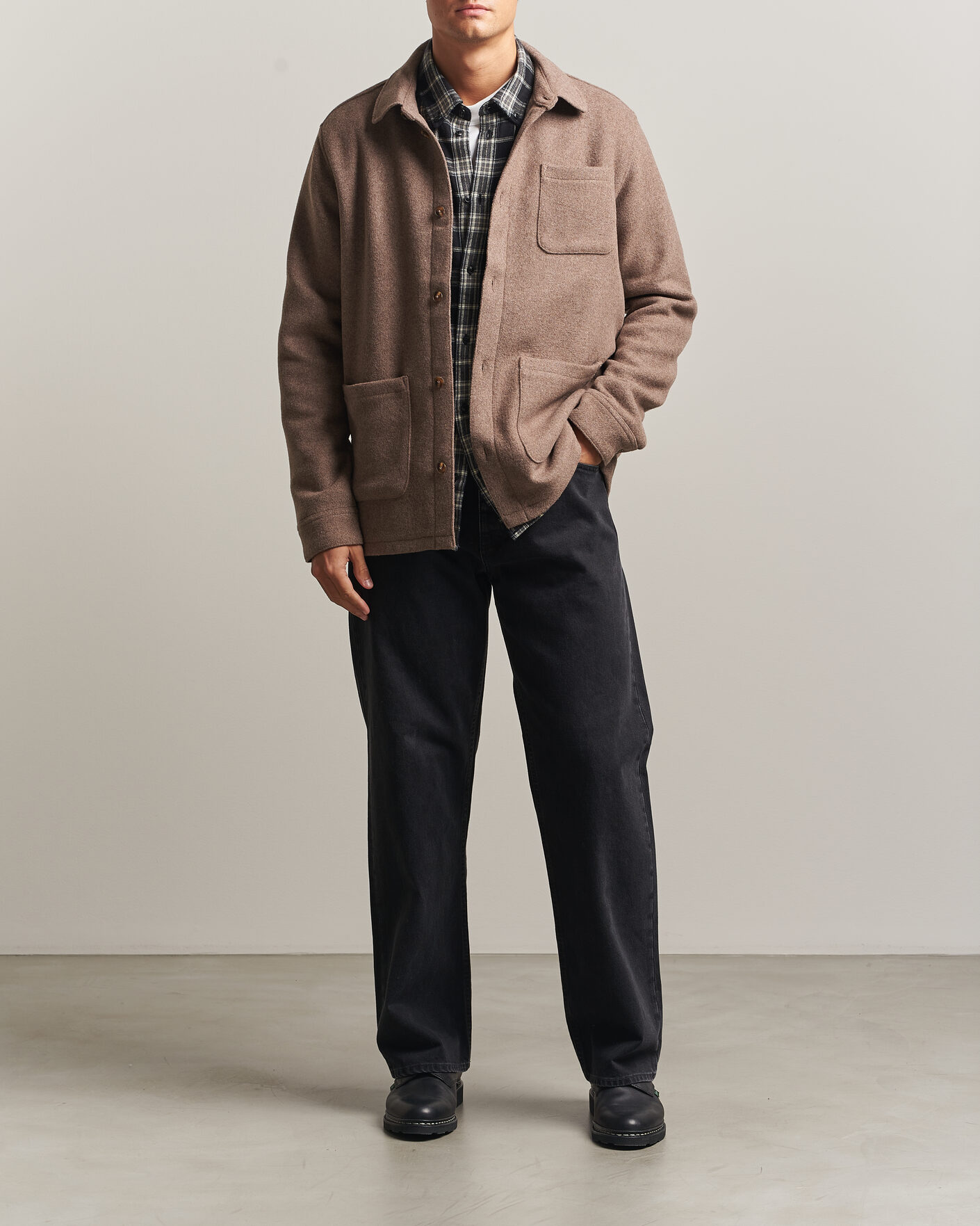 Mies | Kauluspaidat | LES DEUX | Wool Overshirt Dark Sand Melange