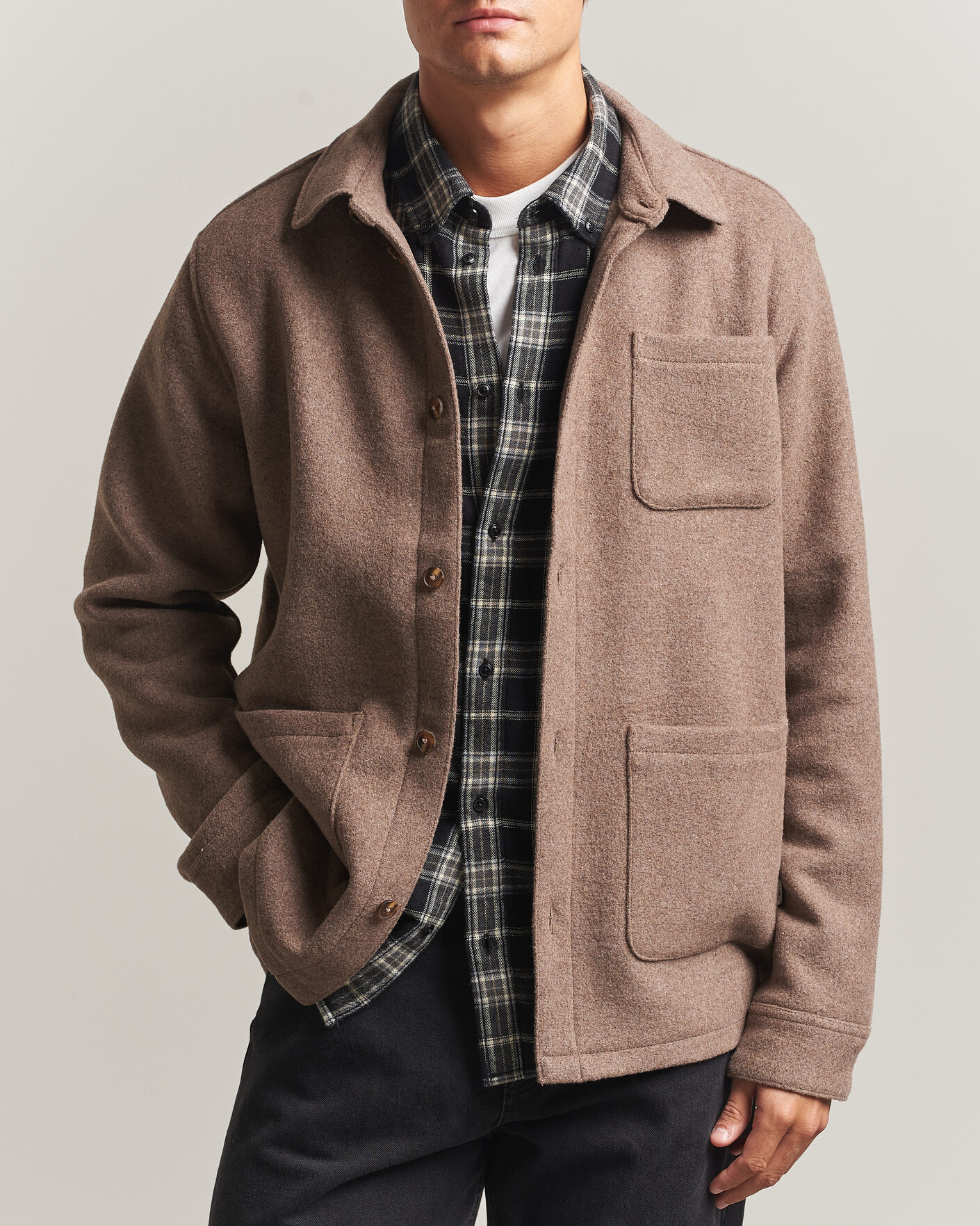 Mies | Kauluspaidat | LES DEUX | Wool Overshirt Dark Sand Melange