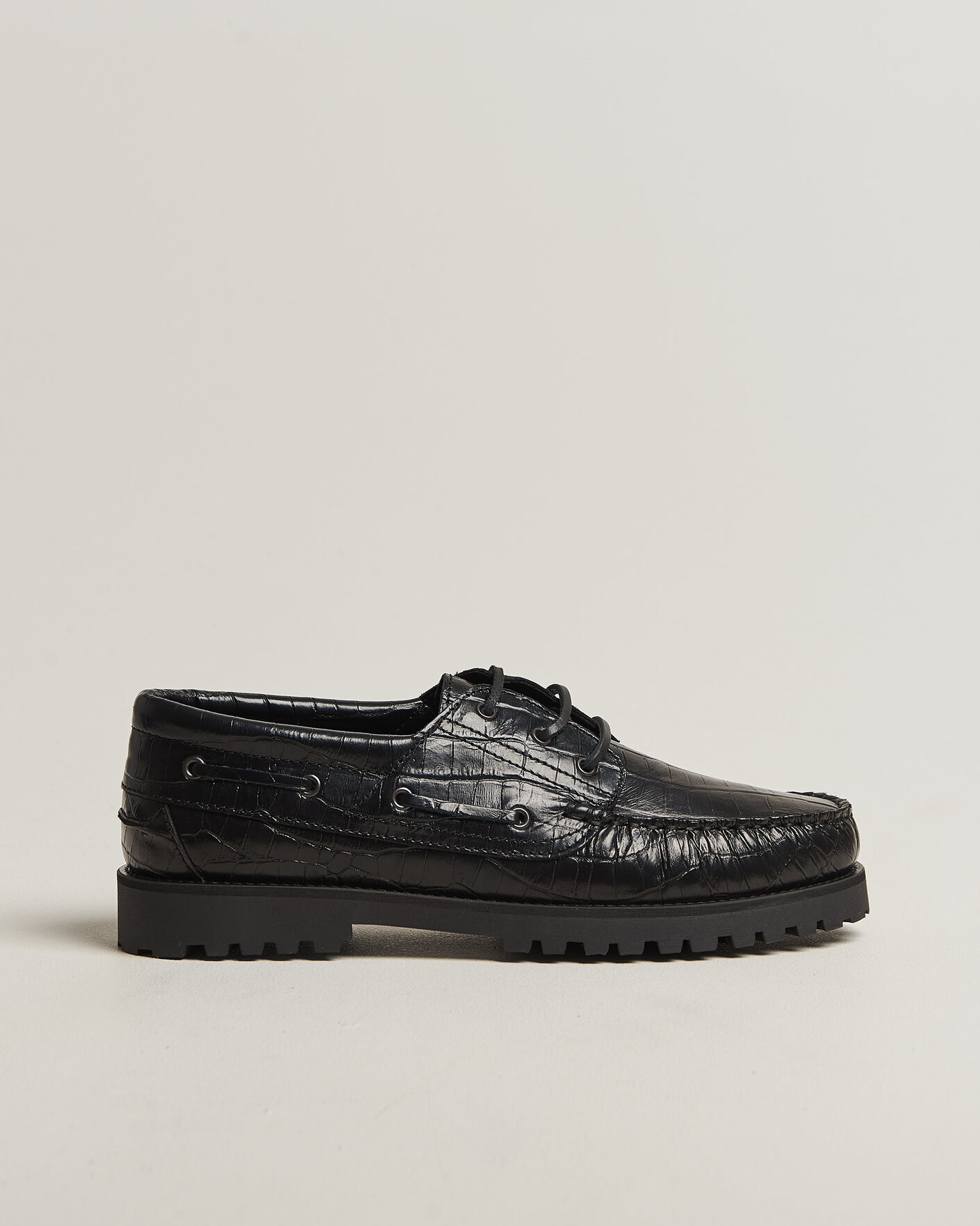 Mies | Purjehduskengät | LES DEUX | Croco Boat Shoe Black