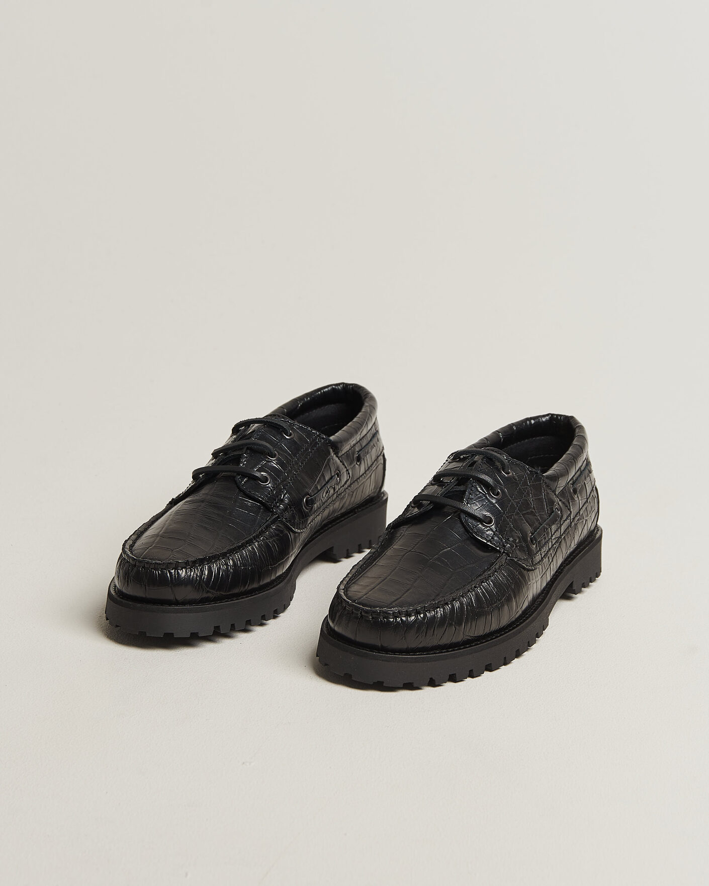 Mies | Purjehduskengät | LES DEUX | Croco Boat Shoe Black